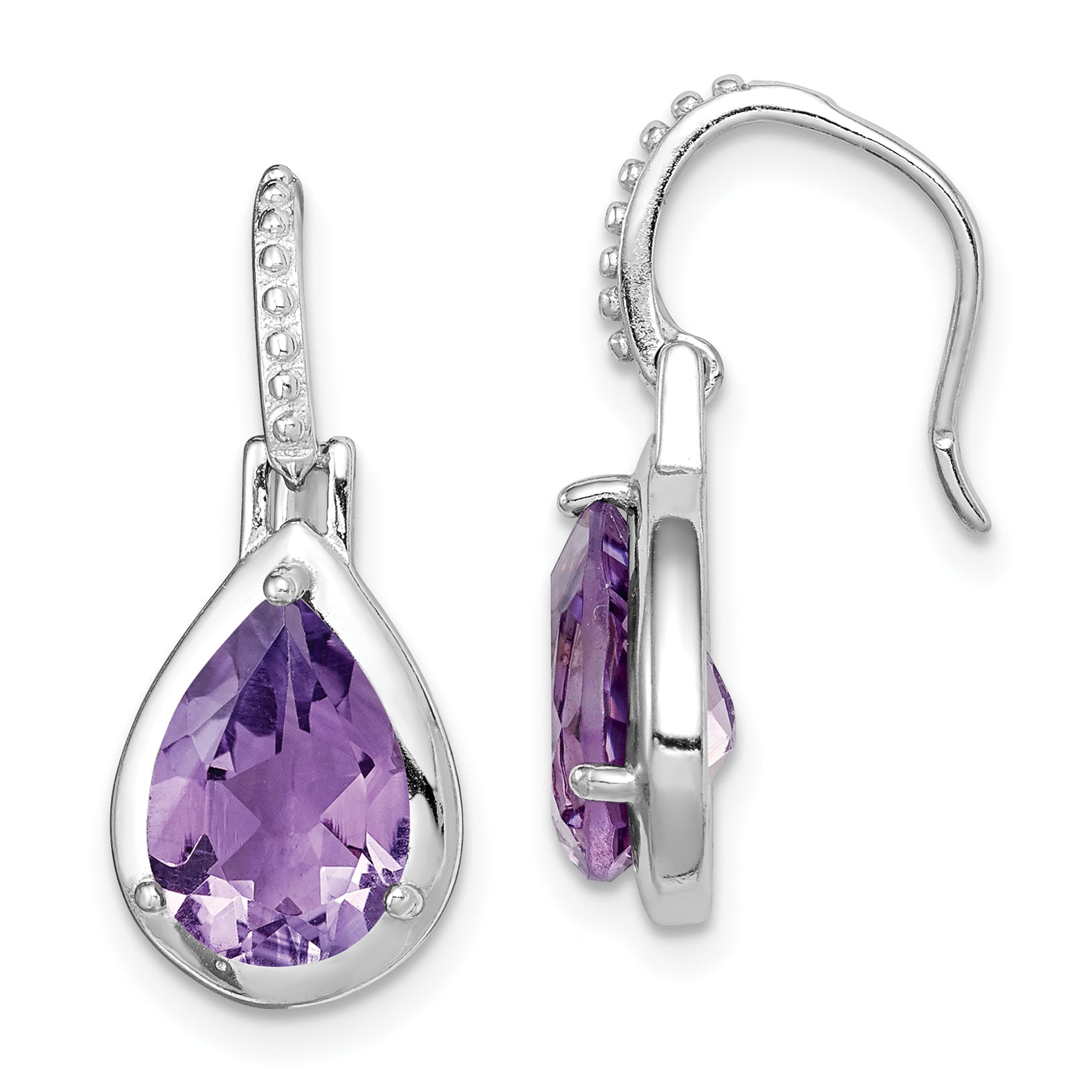 Sterling Silver Rhodium-plated Amethyst Teardrop Dangle Earrings Main image