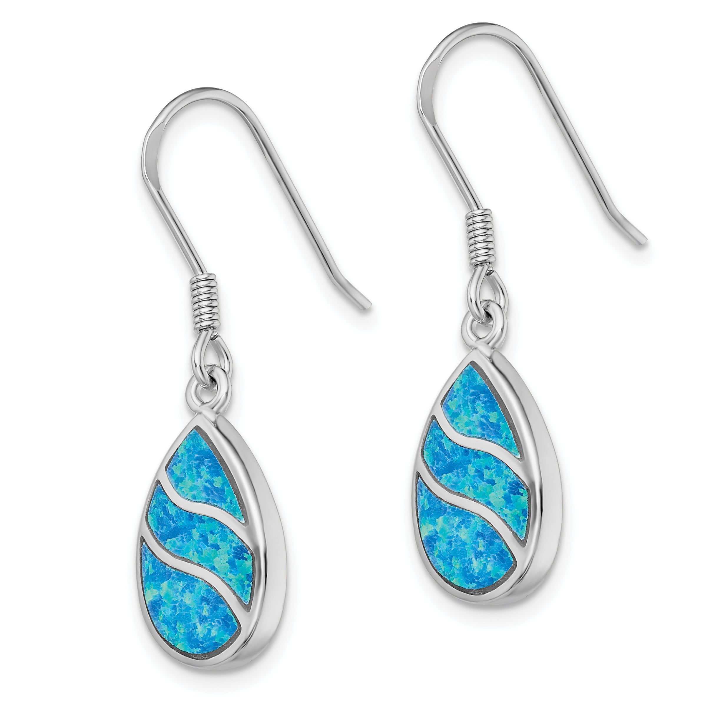 Sterling Silver Rhodium-plated Created Opal Inlay Teardrop Dangle Earrings Secondary image