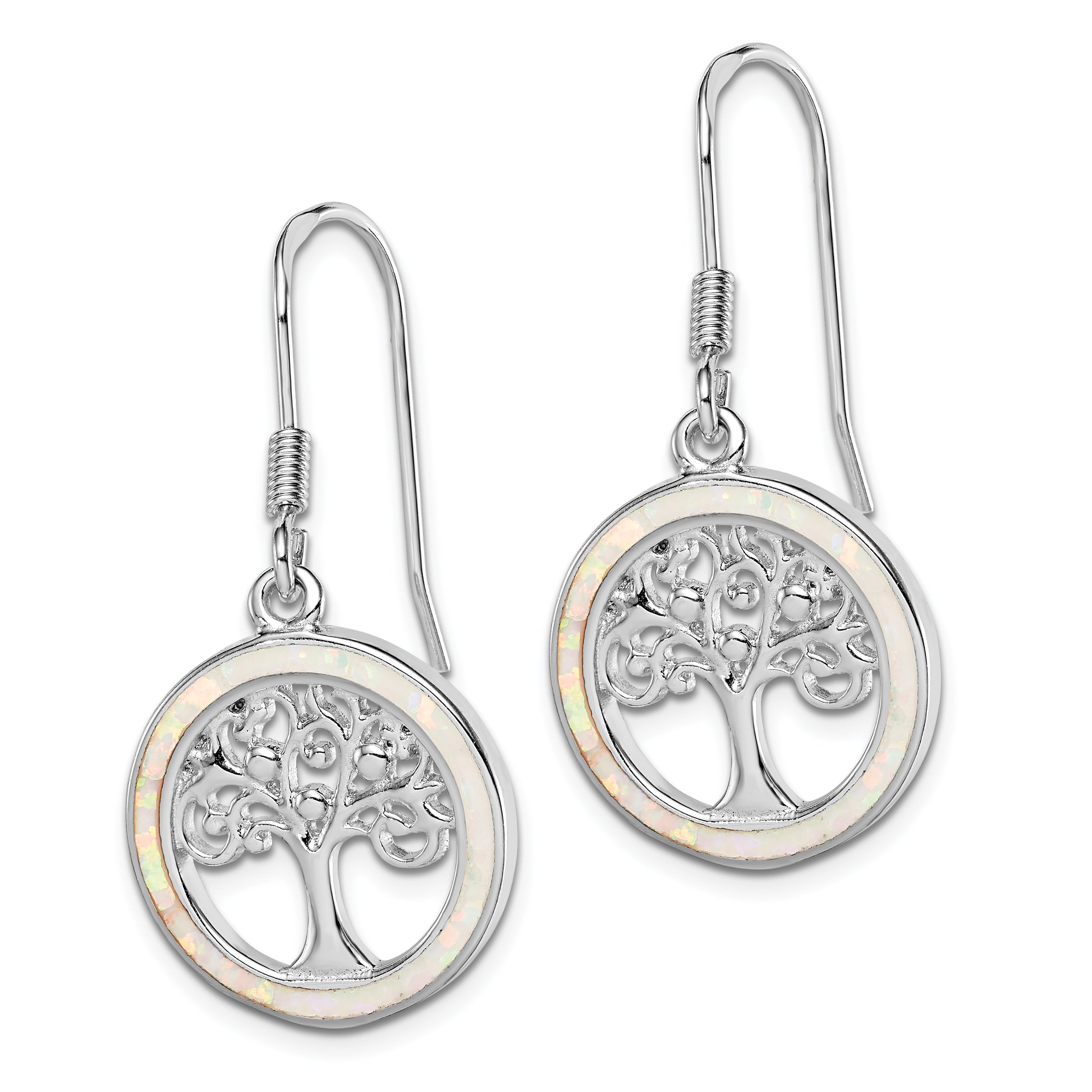 Sterling Silver Rhod-plated Creat Opal Circle w/ Tree Dangle Earrings Secondary image