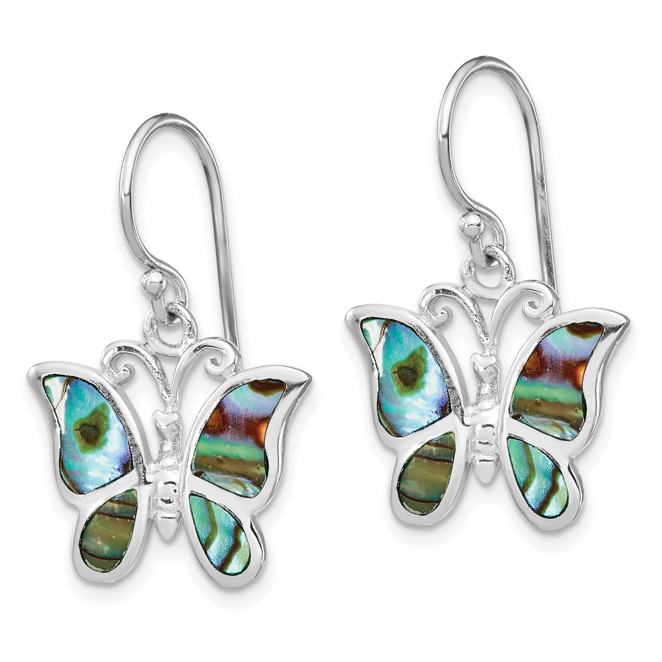 Sterling Silver Rhodium-plated Abalone Butterfly Dangle Earrings Secondary image