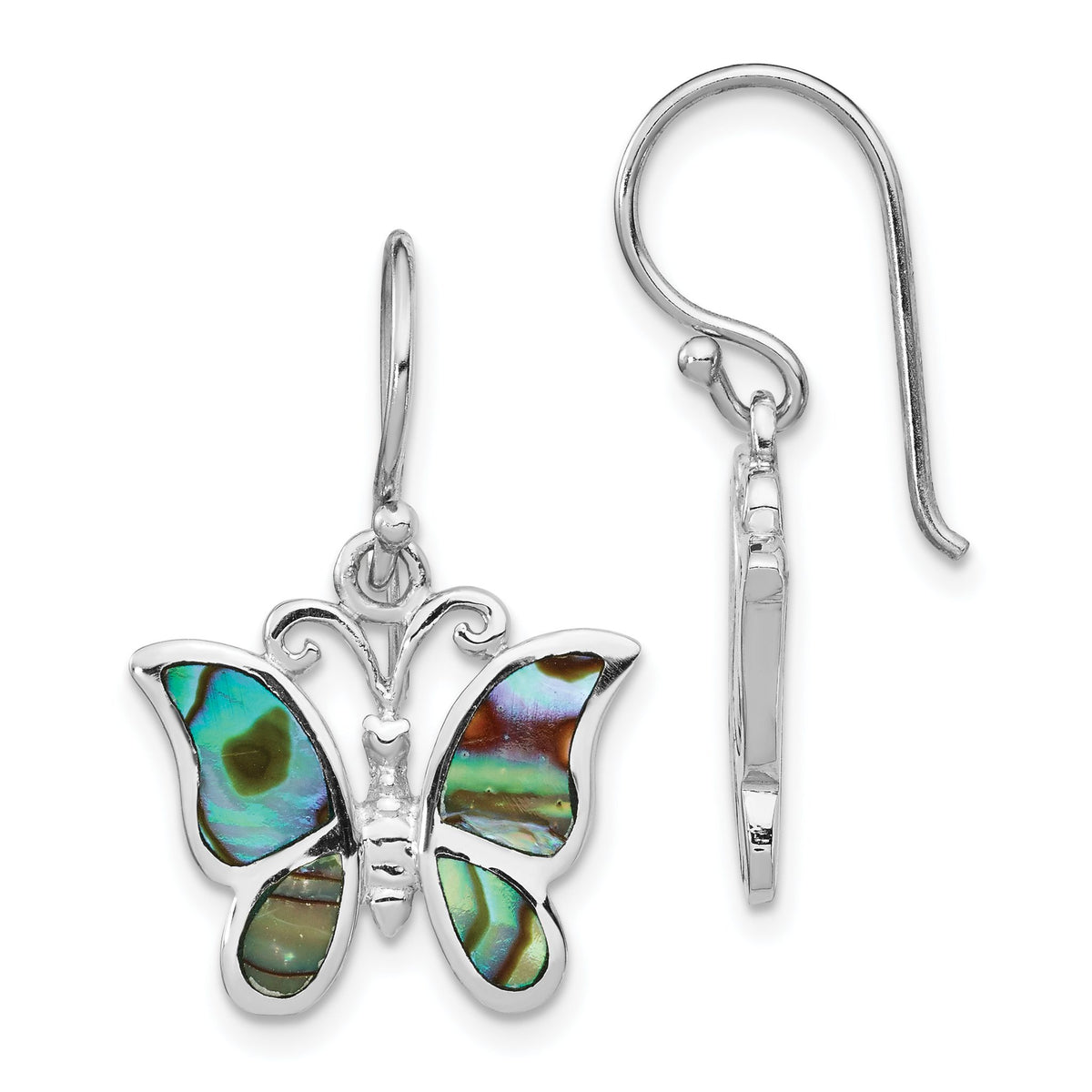 Abalone Butterfly Dangle Earrings in Sterling Silver - Sophia Jewelers Main image