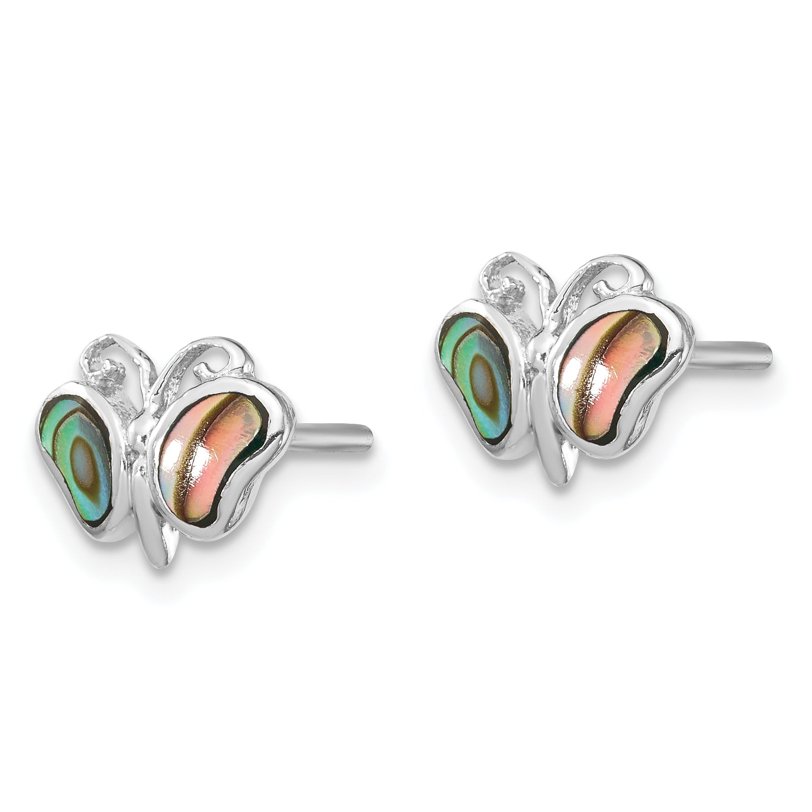 Sterling Silver Rhodium-plated Abalone Pearl Butterfly Post Earrings Secondary image