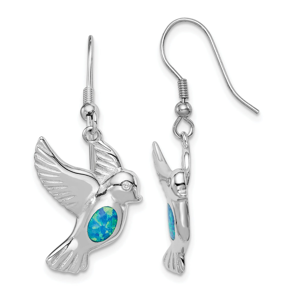 Created Blue Opal Bird Dangle Earrings in Sterling Silver - Sophia Jewelers Main image