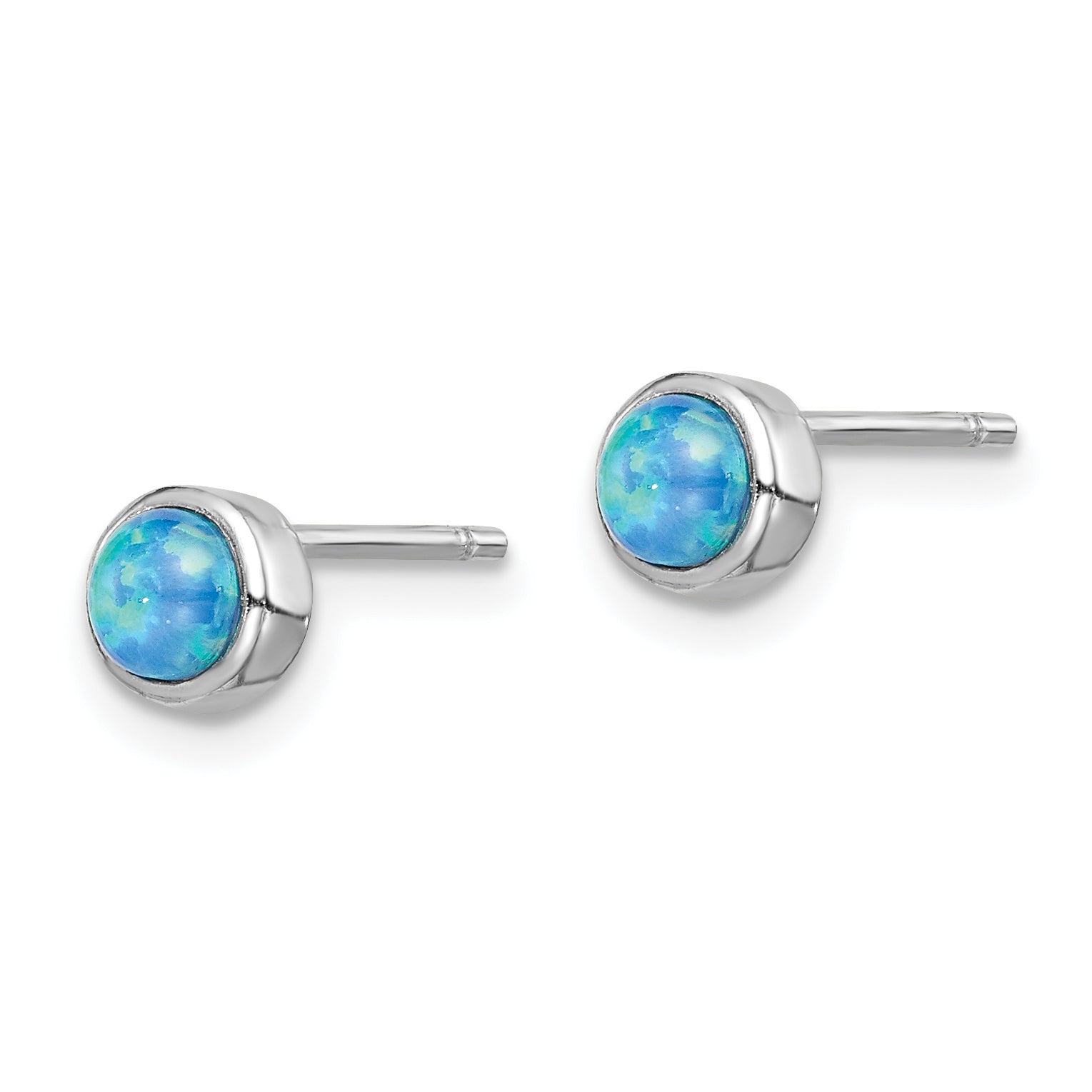 Sterling Silver RH-plated Polished 5mm Created Opal Round Stud Earrings Secondary image