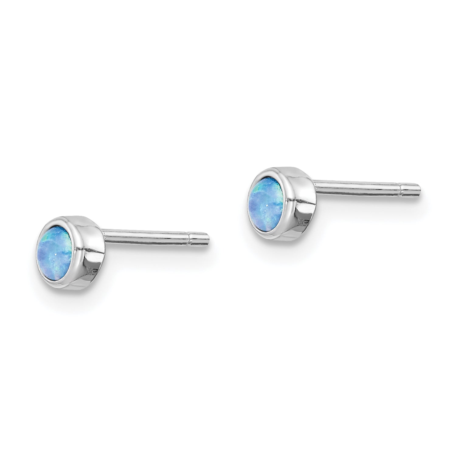 Sterling Silver RH-plated Polished 4mm Created Opal Round Stud Earrings Secondary image