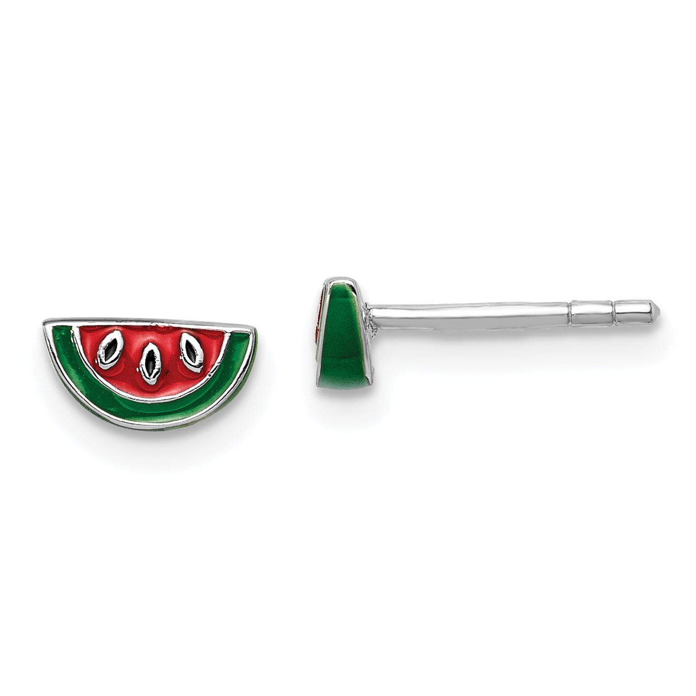 Sterling Silver Rhodium-plated Polished & Multi-color Enameled Watermelon Children's Post Earrings Main image