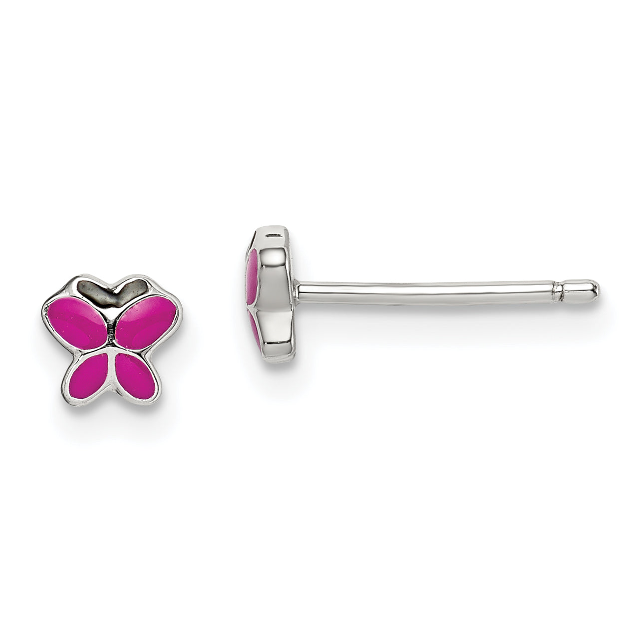 Sterling Silver Polished Pink & Black Enameled Butterfly Children's Post Earrings Main image