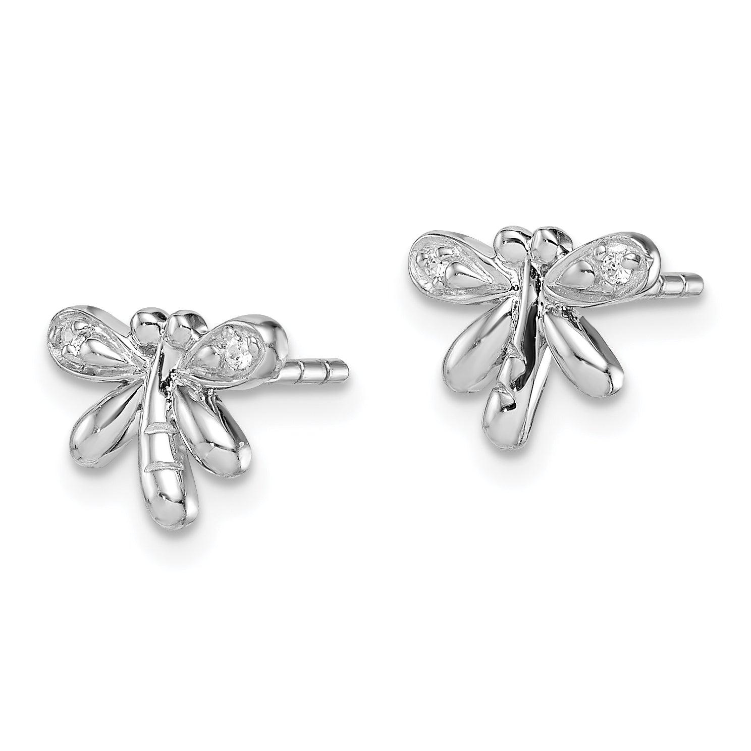 Sterling Silver RH-plated Polished CZ Dragonfly Children's Post Earrings Secondary image