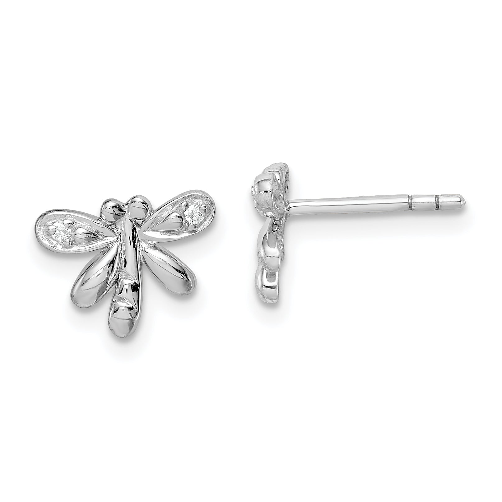 Sterling Silver RH-plated Polished CZ Dragonfly Children's Post Earrings Main image