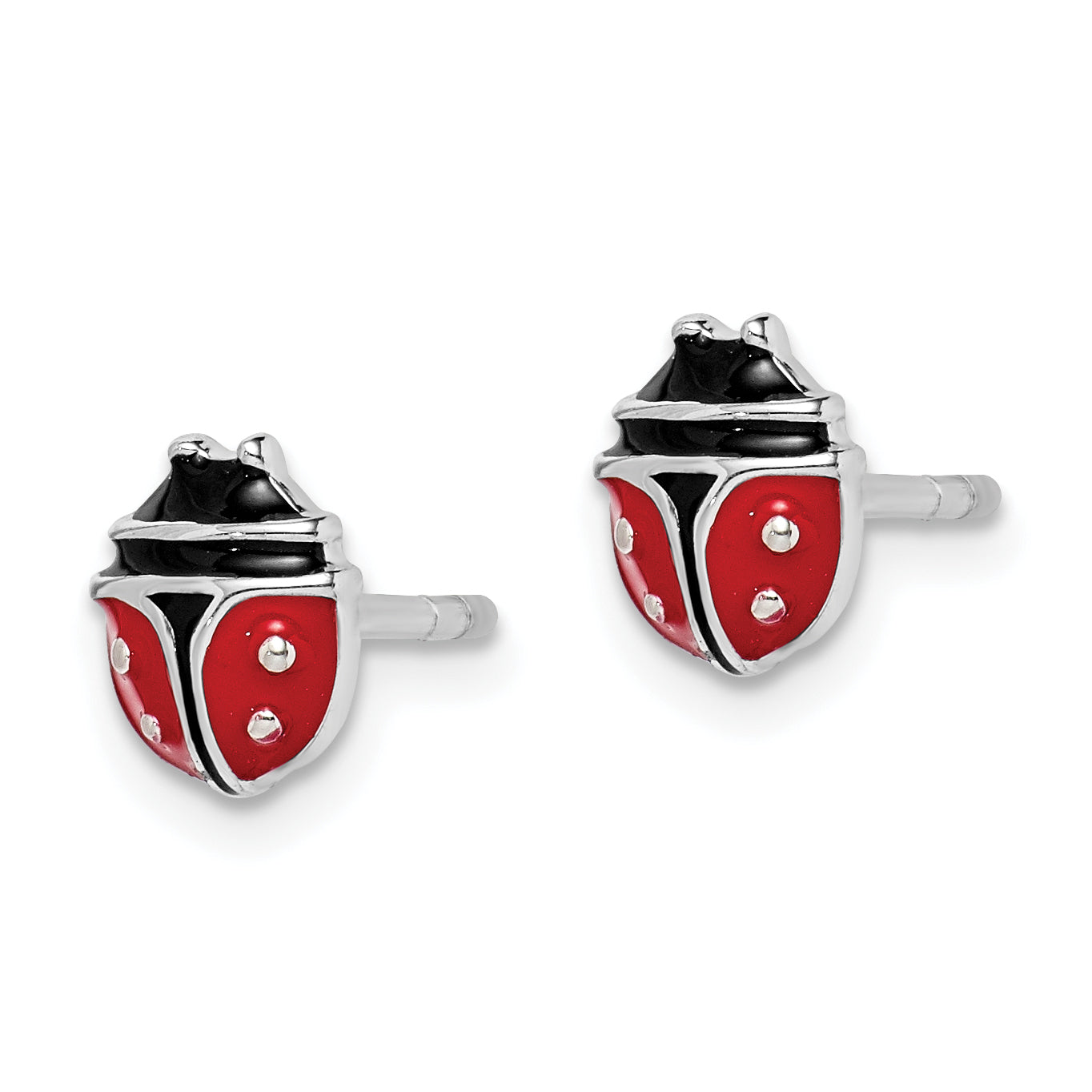 Sterling Silver RH-plated Enameled Ladybug Children's Post Earrings Secondary image