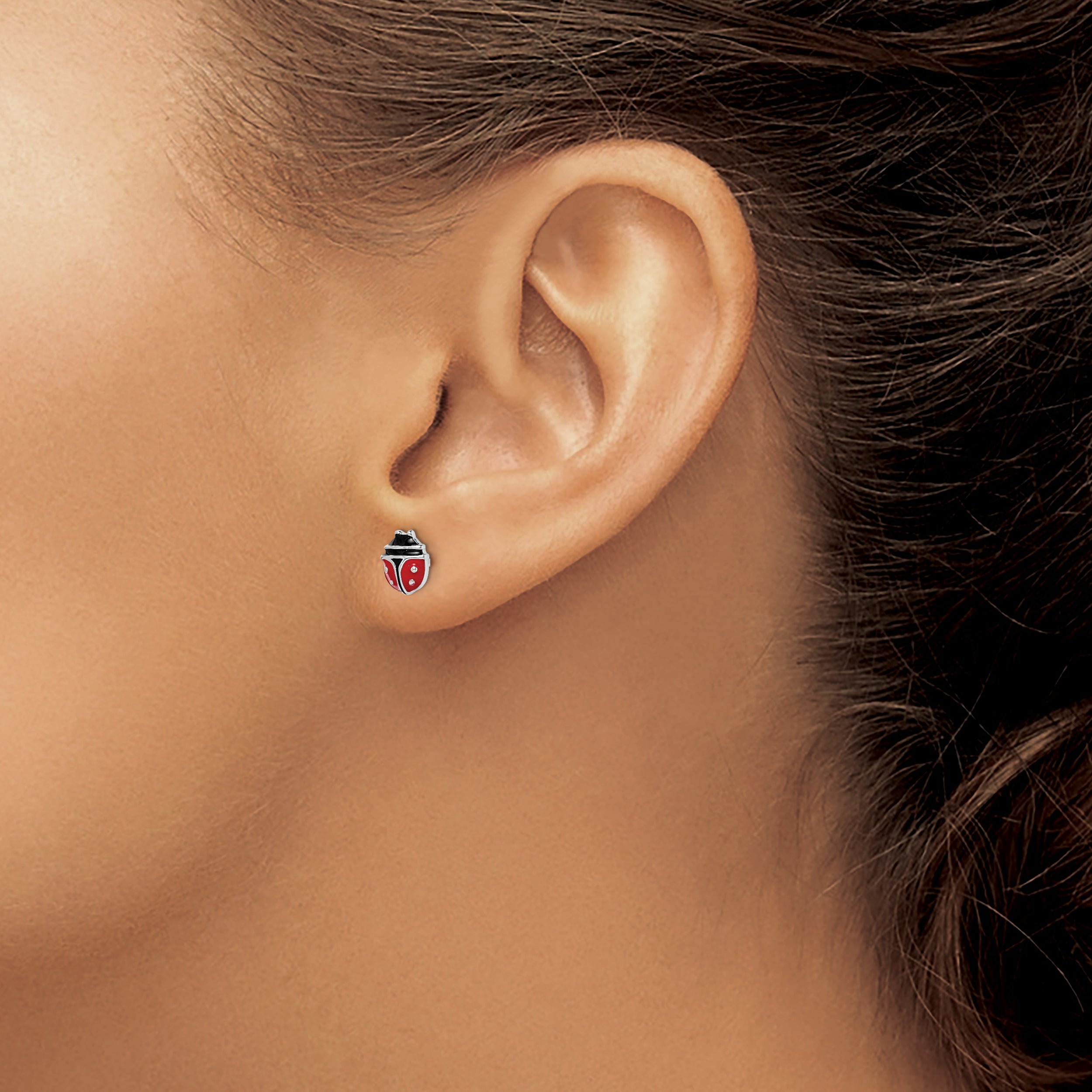Sterling Silver RH-plated Enameled Ladybug Children's Post Earrings