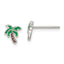 Sterling Silver Rhodium-plated Polished Enameled Palm Tree Post Earrings