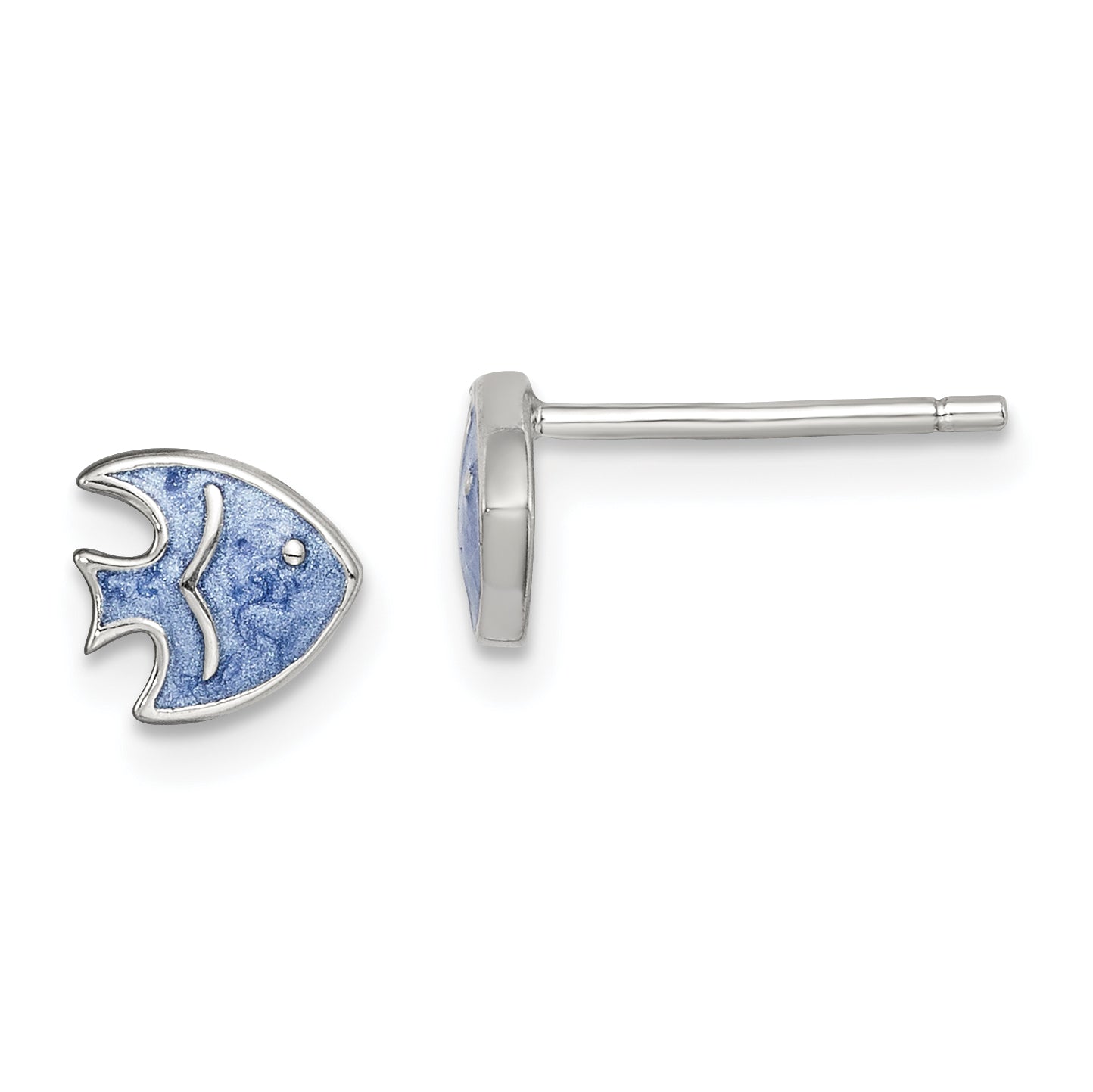 Sterling Silver Rhodium-plated Polished Blue Enameled Fish Childs Post Earrings Main image
