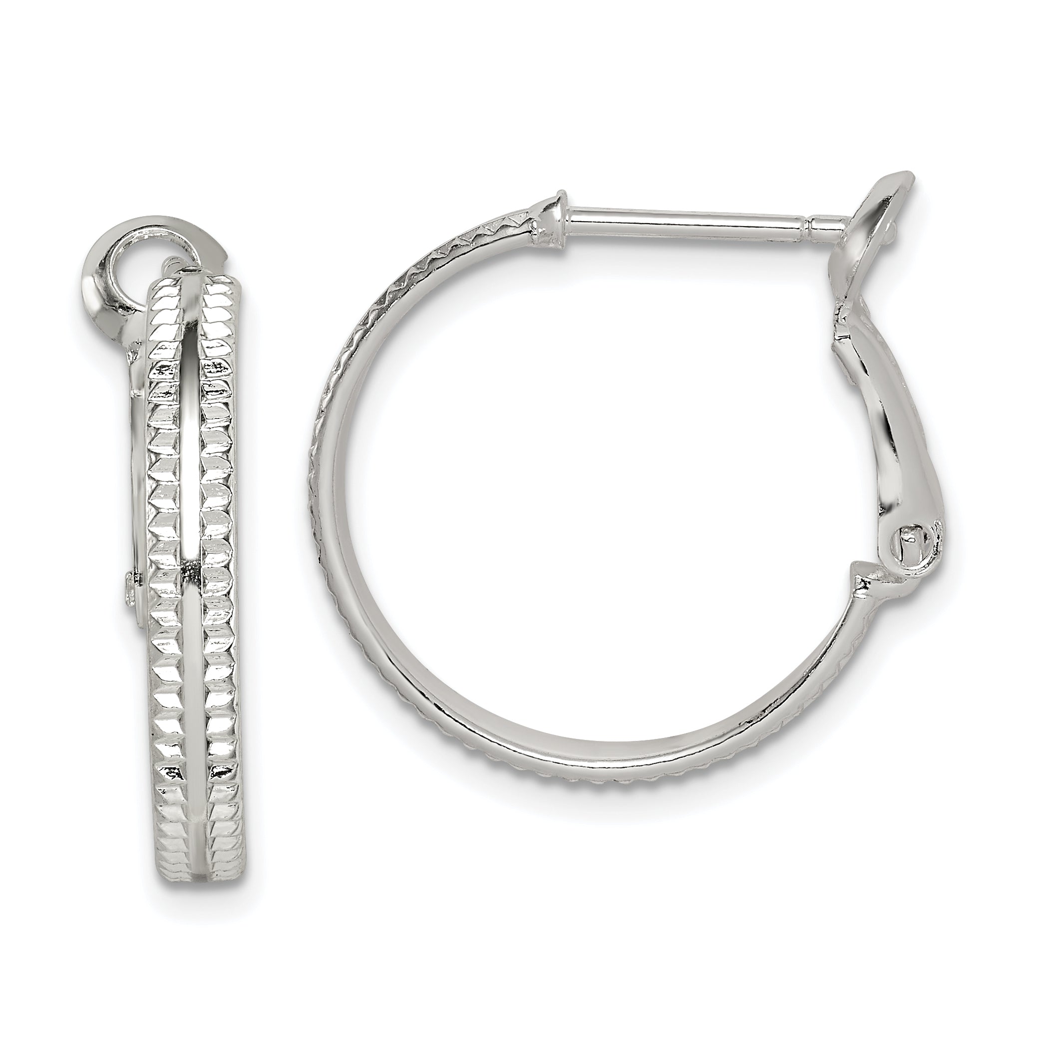 Sterling Silver Milgrain 2x20mm Omega Back Round Hoop Earrings Main image