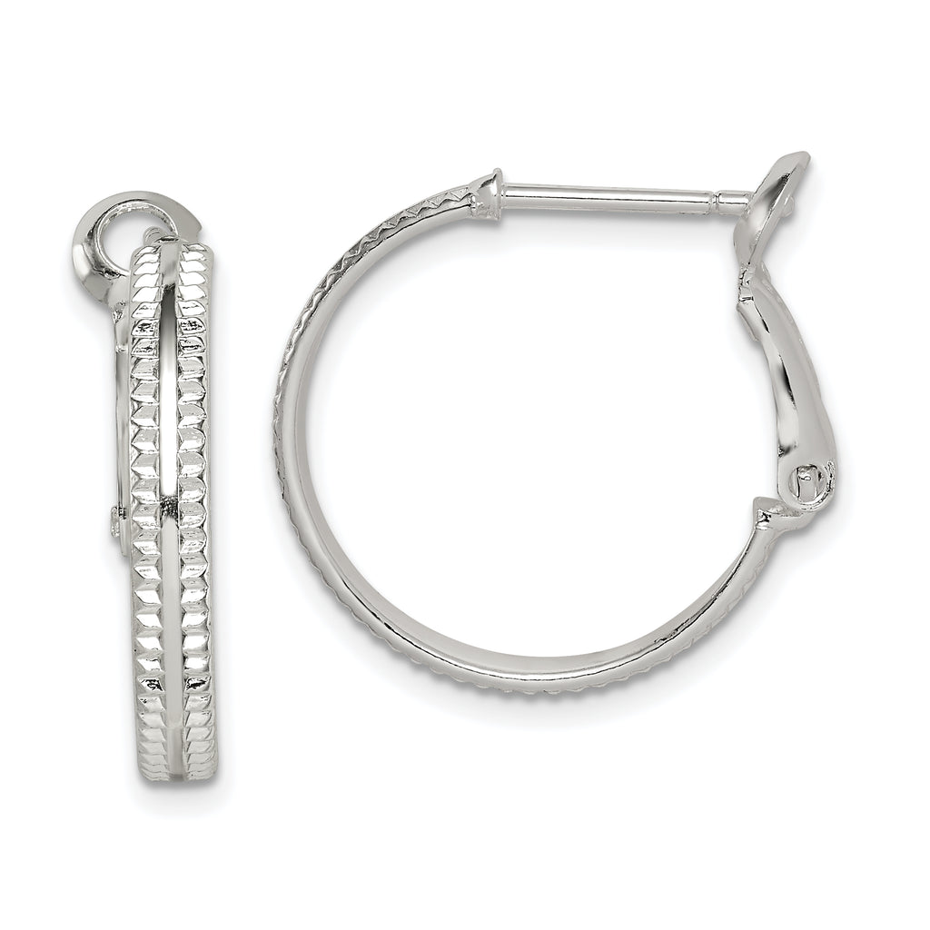 Sterling Silver Milgrain 2x20mm Omega Back Round Hoop Earrings