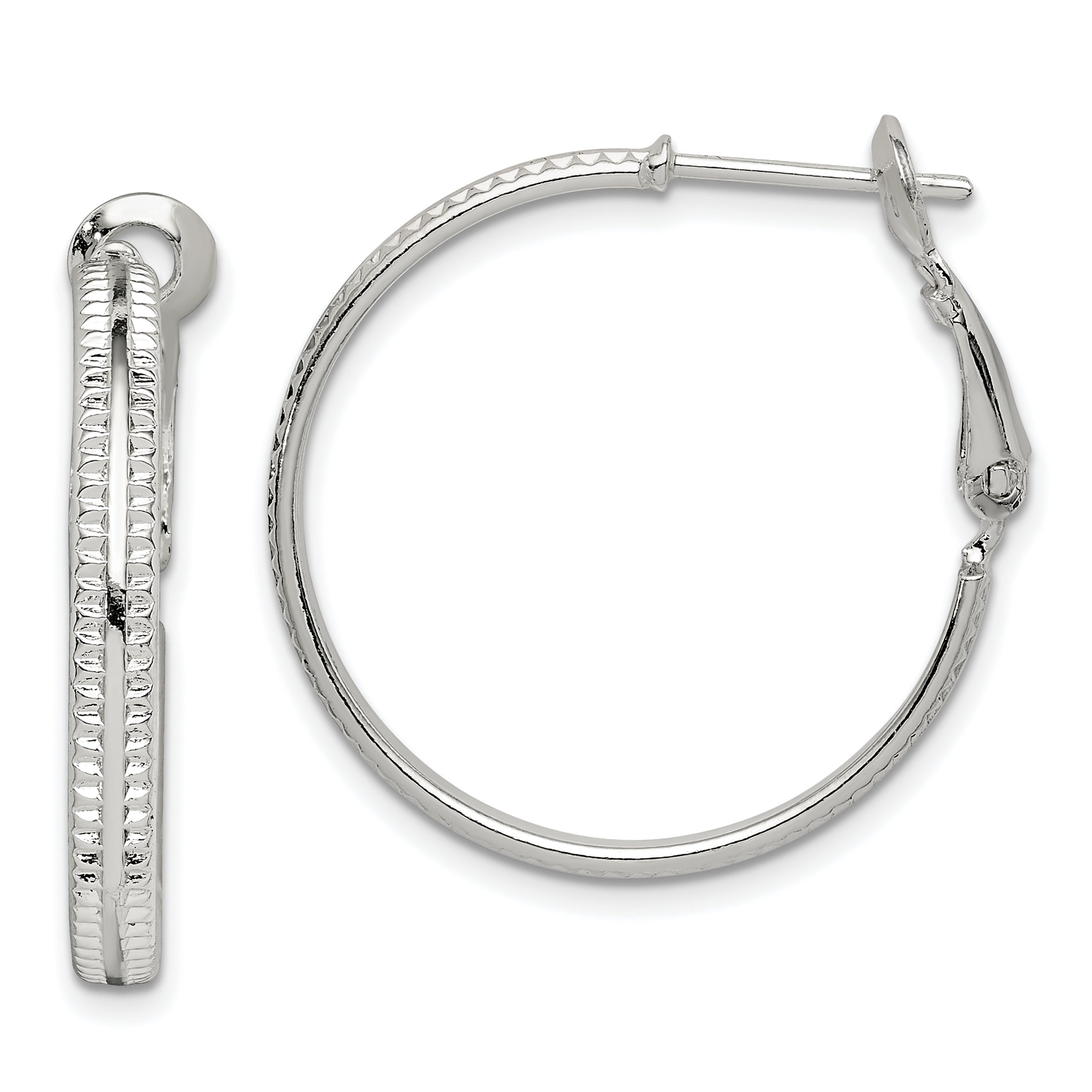 Sterling Silver Milgrain 2.25x25mm Omega Back Round Hoop Earrings Main image