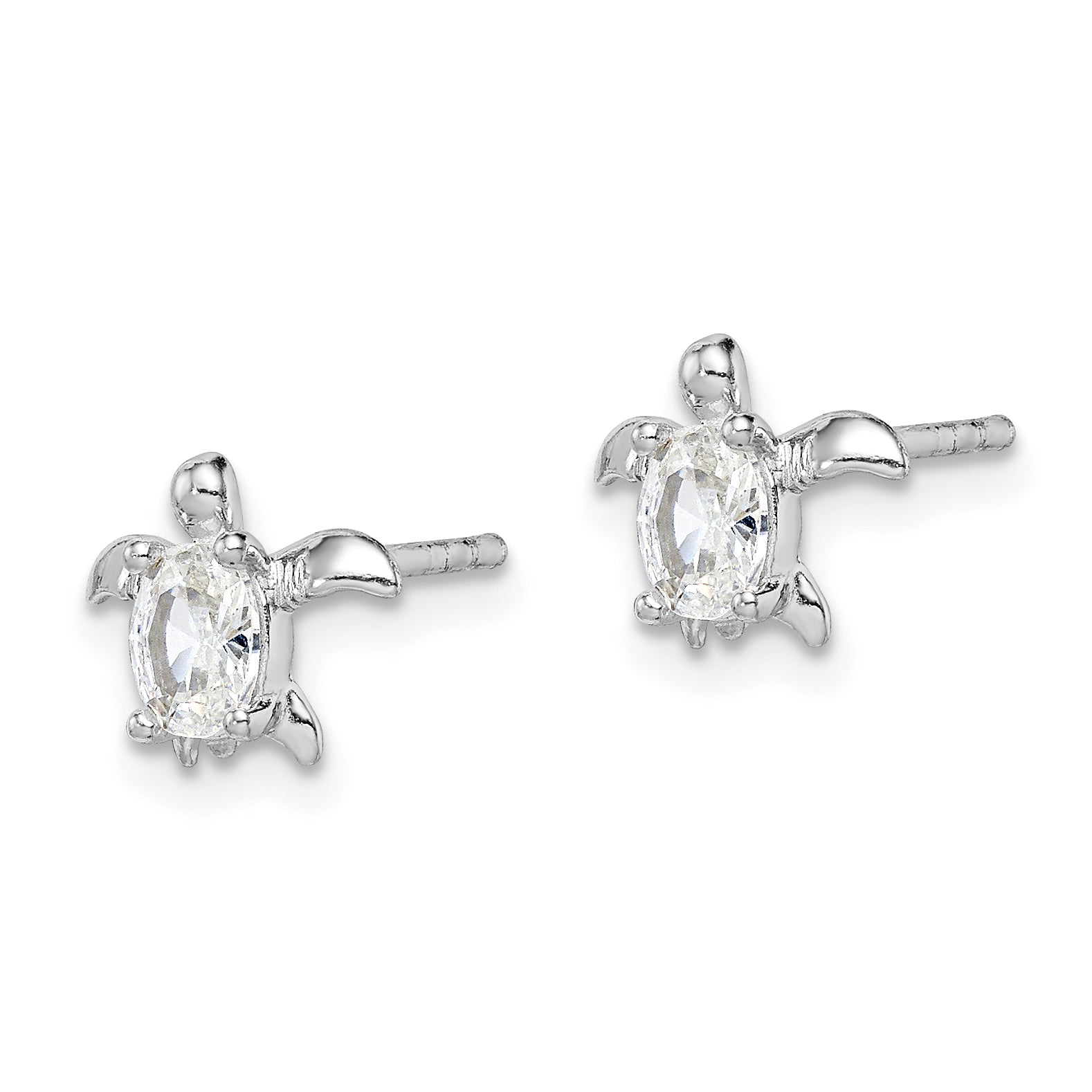 Sterling Silver Rhodium Plated CZ Turtle Post Earrings