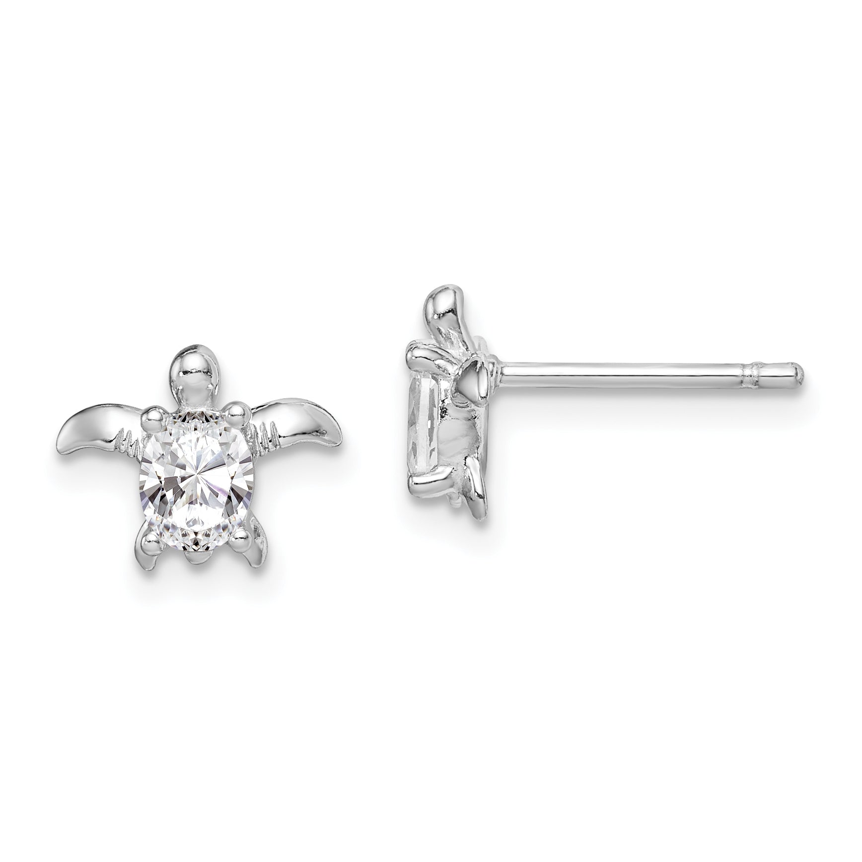 Sterling Silver Rhodium Plated CZ Turtle Post Earrings Main image