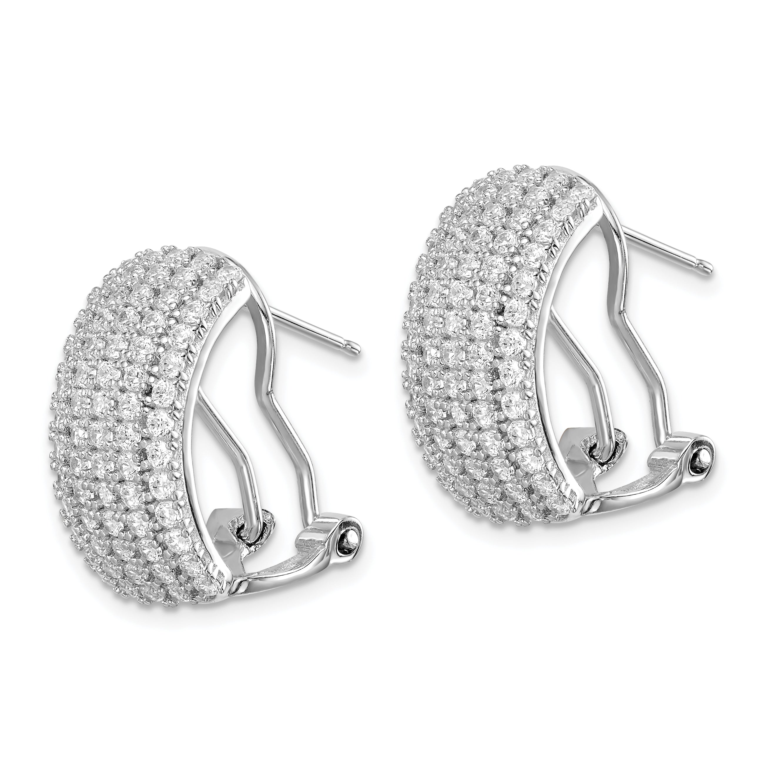 Sterling Silver Rhodium-plated CZ 5-row Omega Back C-Hoop Earrings Secondary image
