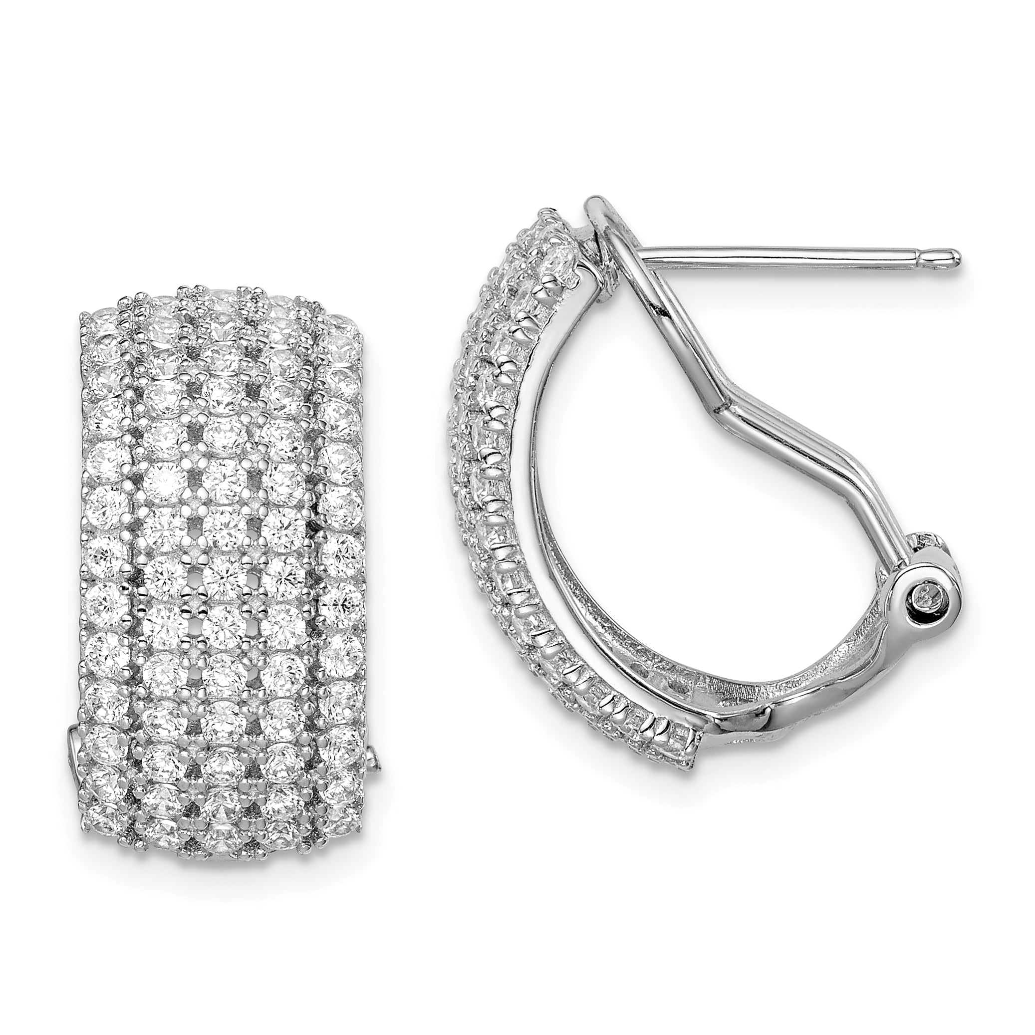 Sterling Silver Rhodium-plated CZ 5-row Omega Back C-Hoop Earrings Main image