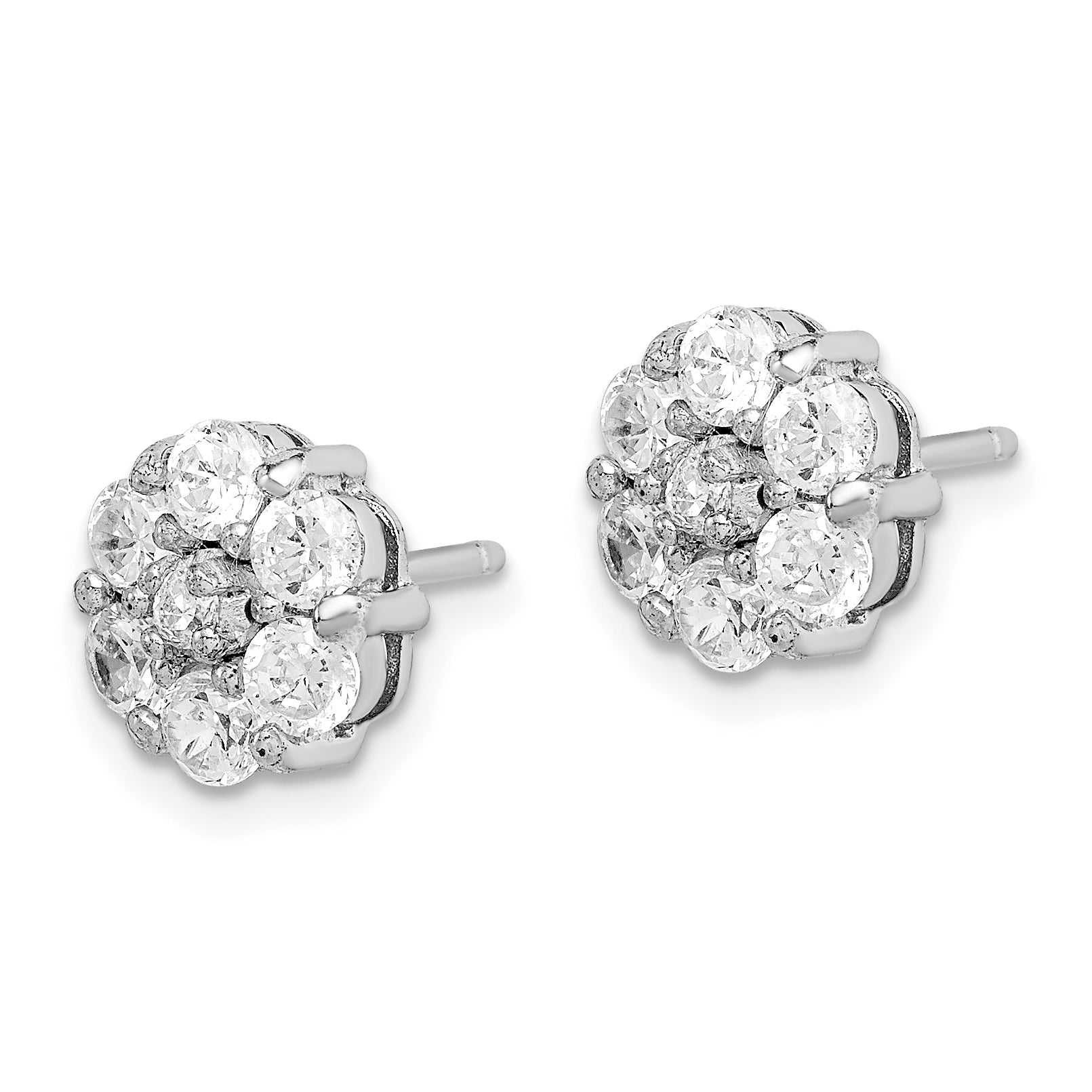 Sterling Silver Rhodium-plated Polished CZ Flower Cluster Post Earrings Secondary image