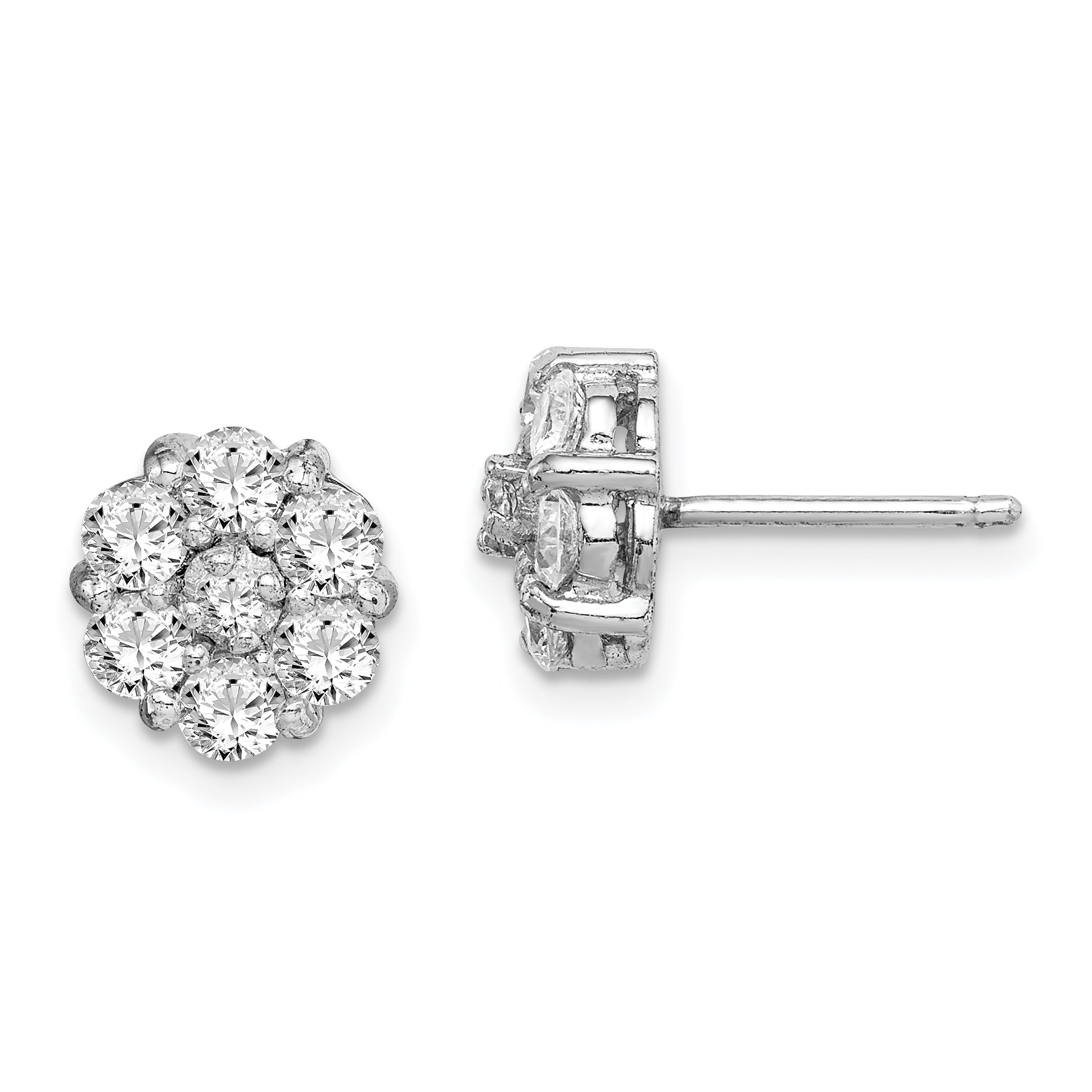 Sterling Silver Rhodium-plated Polished CZ Flower Cluster Post Earrings Main image