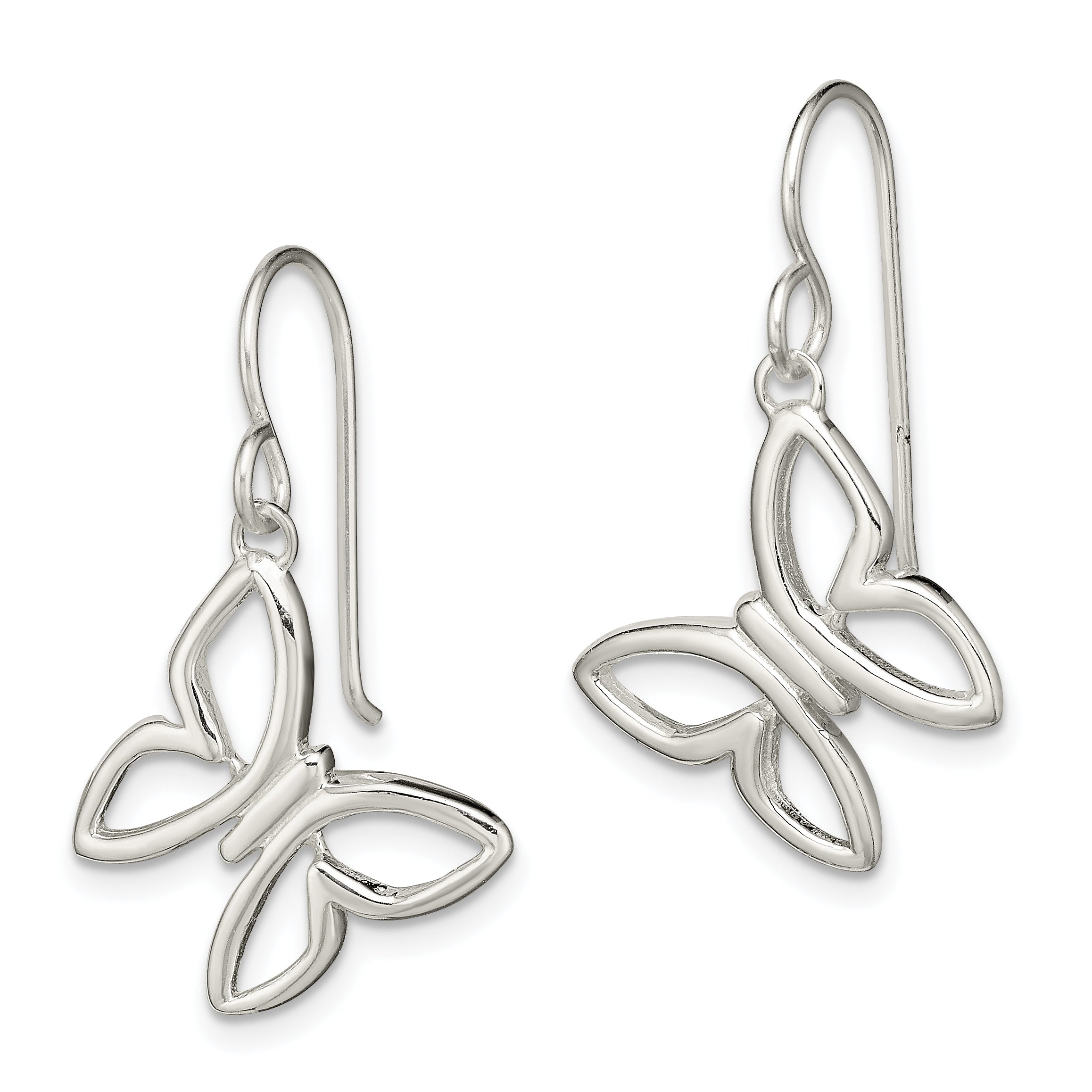 Sterling Silver Butterfly Shepherd Hook Dangle Earrings Secondary image