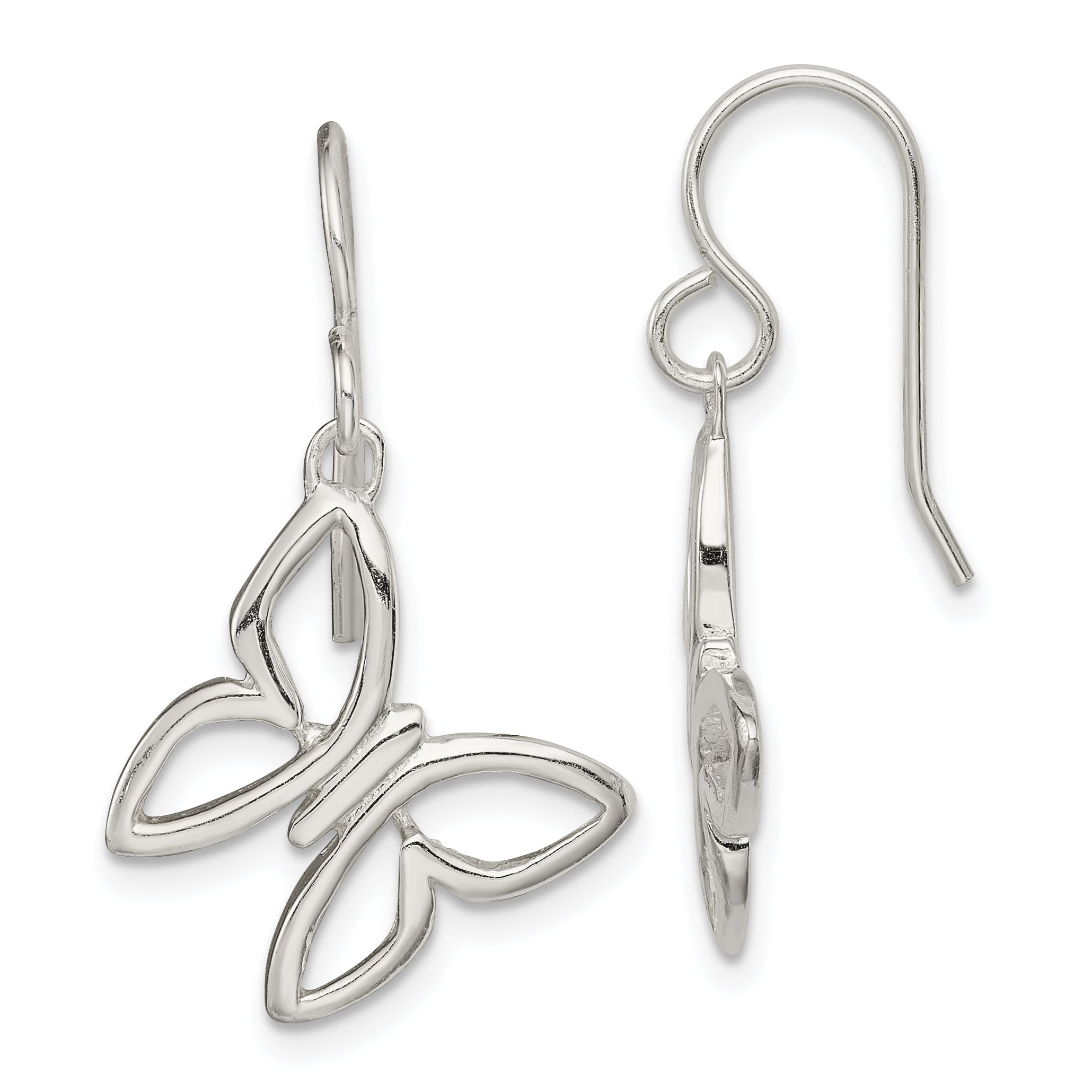 Sterling Silver Butterfly Shepherd Hook Dangle Earrings Main image