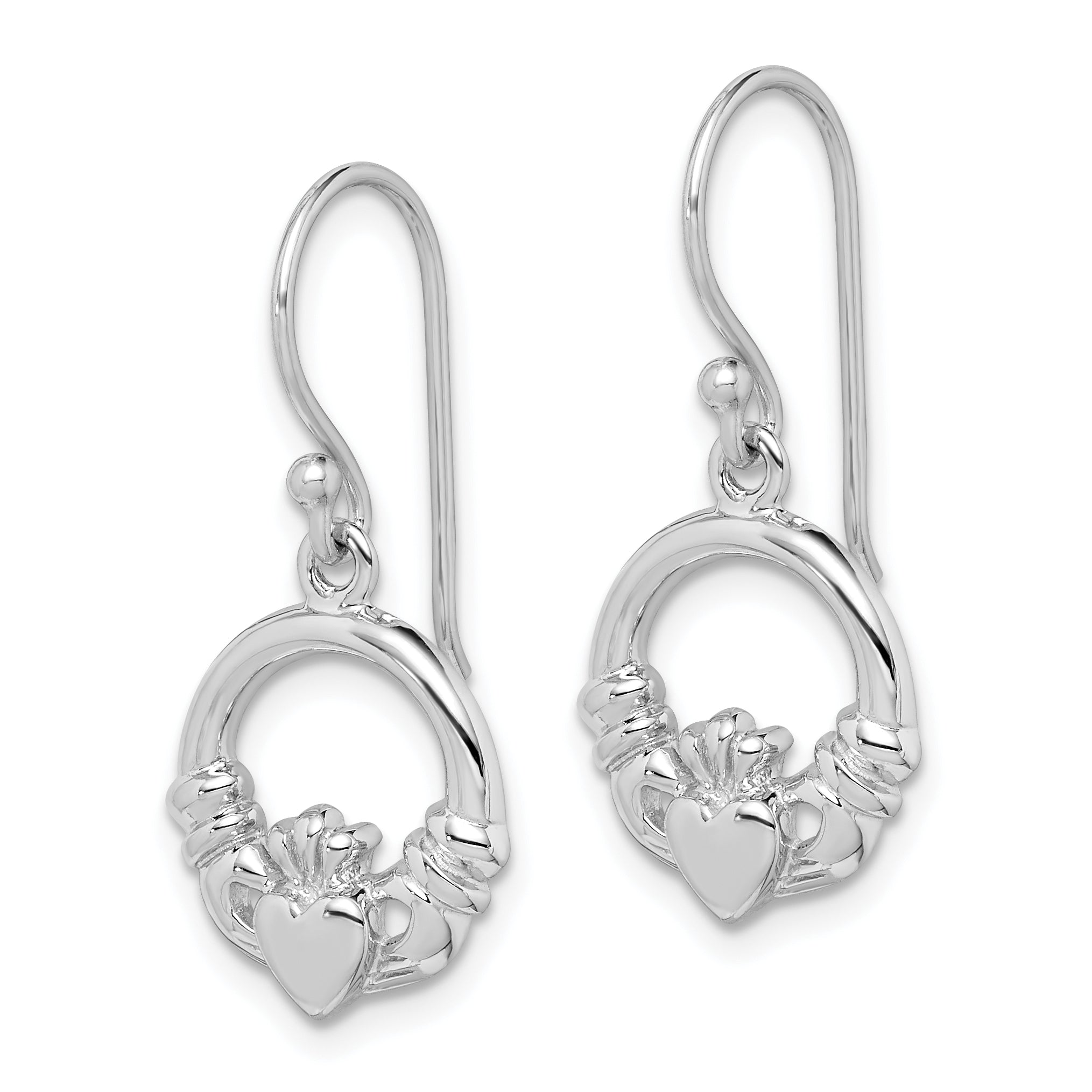 Sterling Silver Rhodium-plated Polished Claddagh Dangle Earrings Secondary image