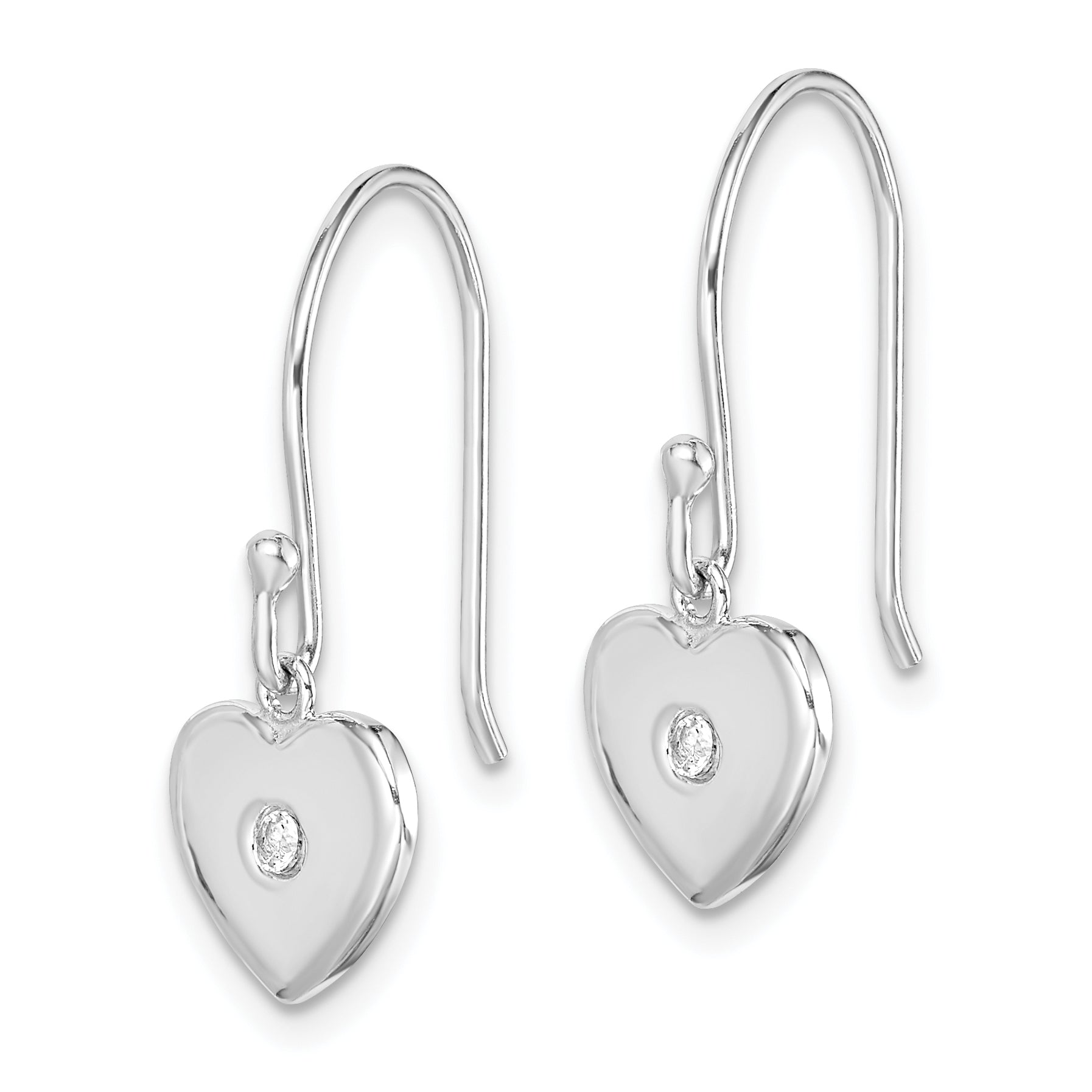 Sterling Silver Rhodium-plated CZ Heart Dangle Earrings Secondary image