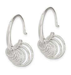 Sterling Silver Polished & Diamond-cut Circles Dangle Hoop Earrings