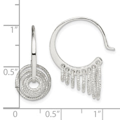 Sterling Silver Polished & Diamond-cut Circles Dangle Hoop Earrings