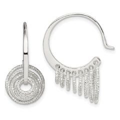 Sterling Silver Polished & Diamond-cut Circles Dangle Hoop Earrings