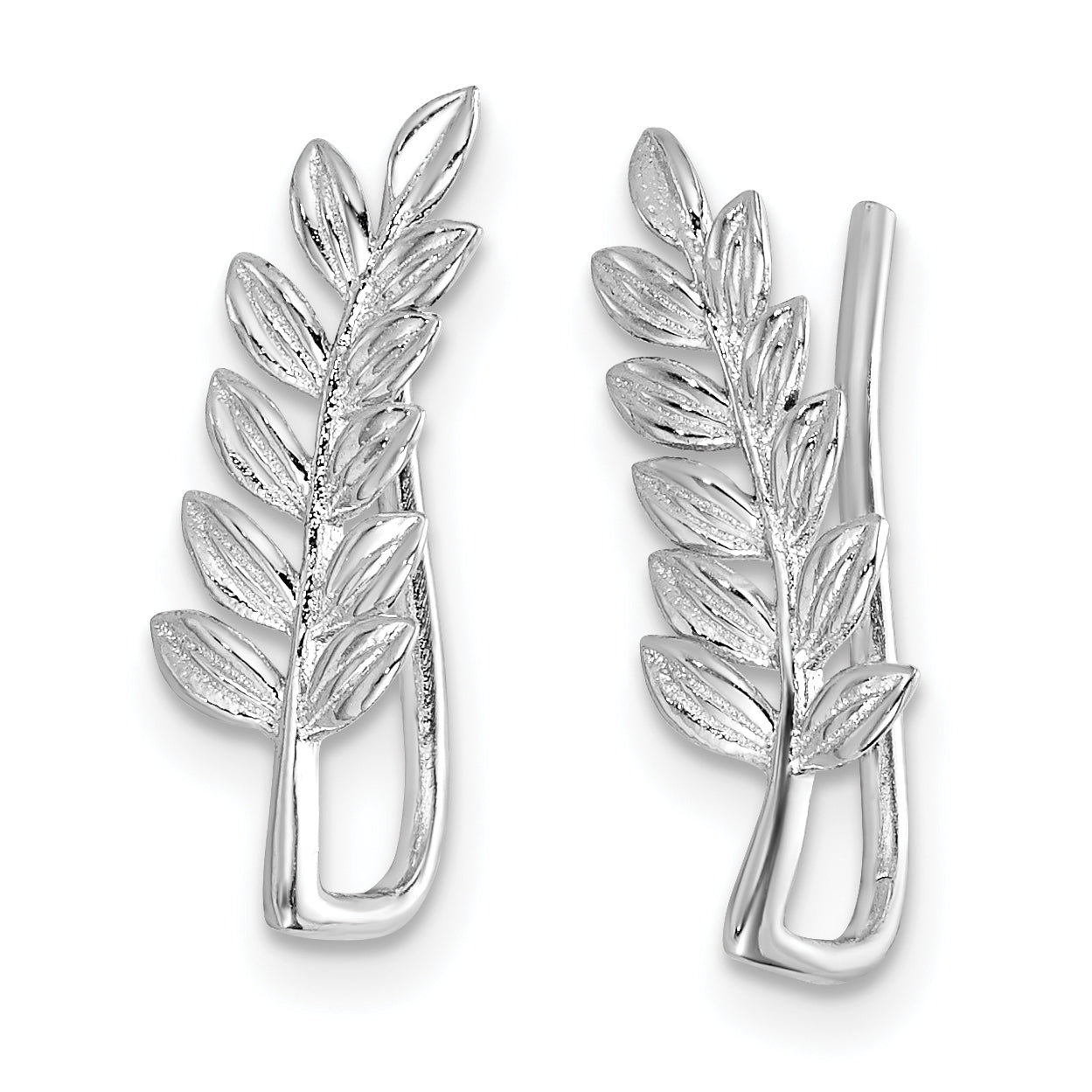 Sterling Silver Rhodium-plated Polished & Textured Leaf Ear Climber Earring Secondary image