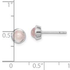 Sterling Silver Rhodium-plated Rose Quartz Post Earrings