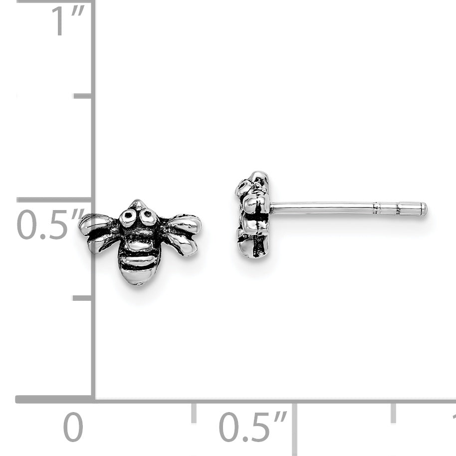 Sterling Silver Rhodium-plated Antiqued Bee Post Earrings