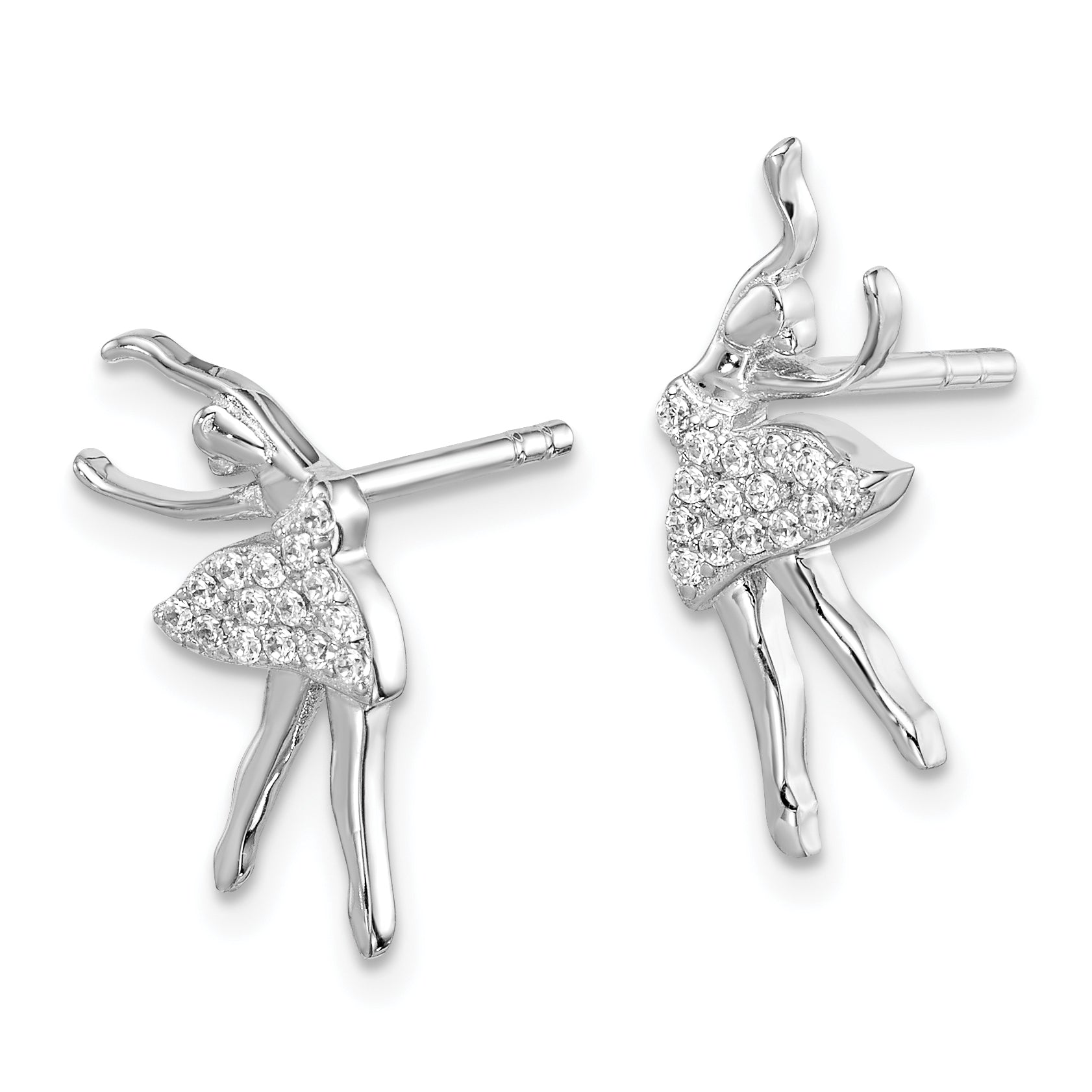 Sterling Silver Rhodium-plated Polished CZ Ballerina Post Earrings Secondary image