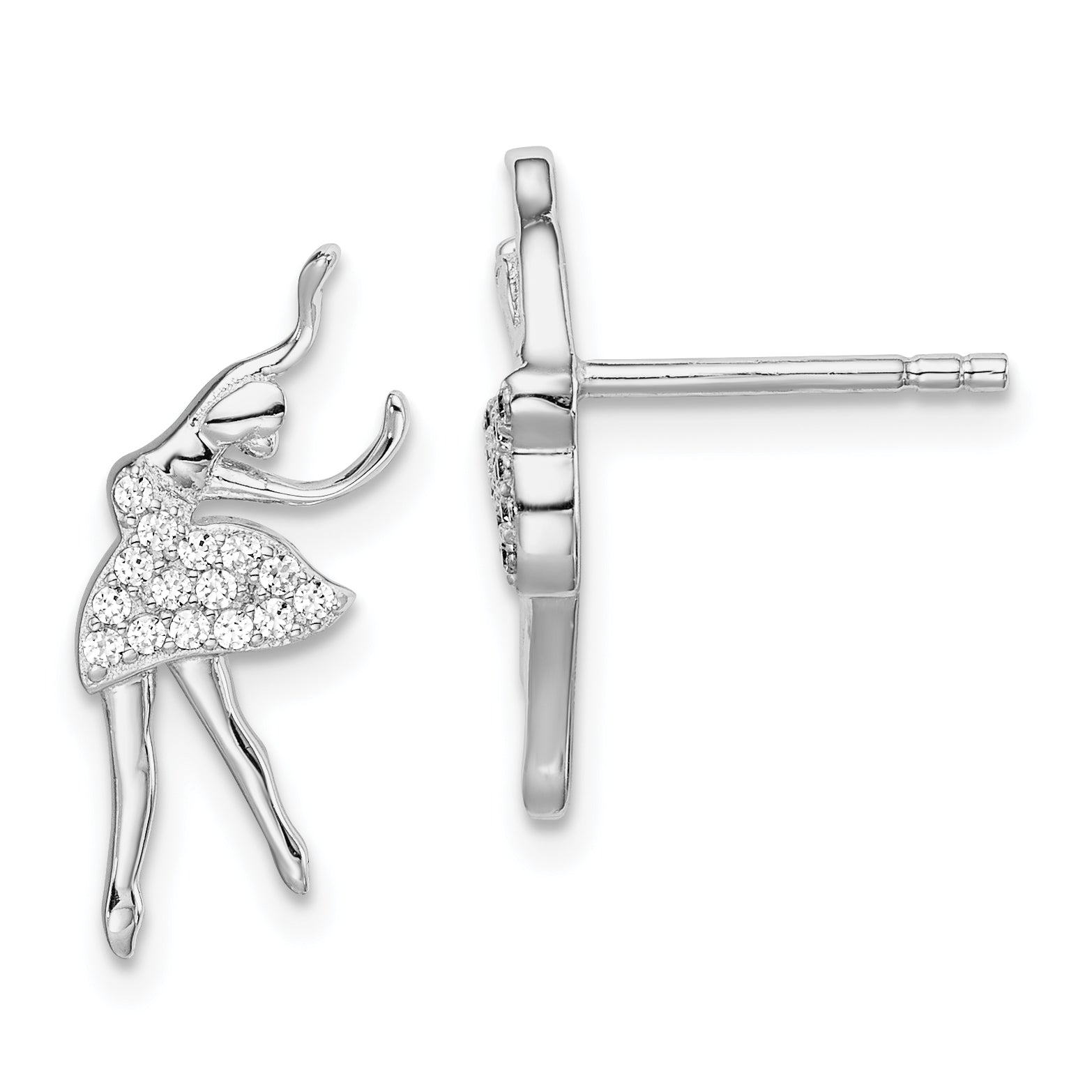 Sterling Silver Rhodium-plated Polished CZ Ballerina Post Earrings Main image