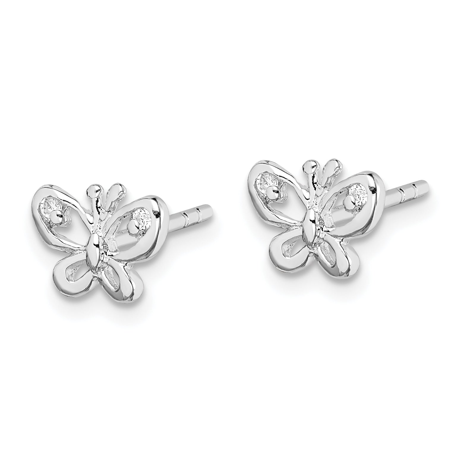 Sterling Silver Rhodium-plated CZ Butterfly Post Earrings Secondary image