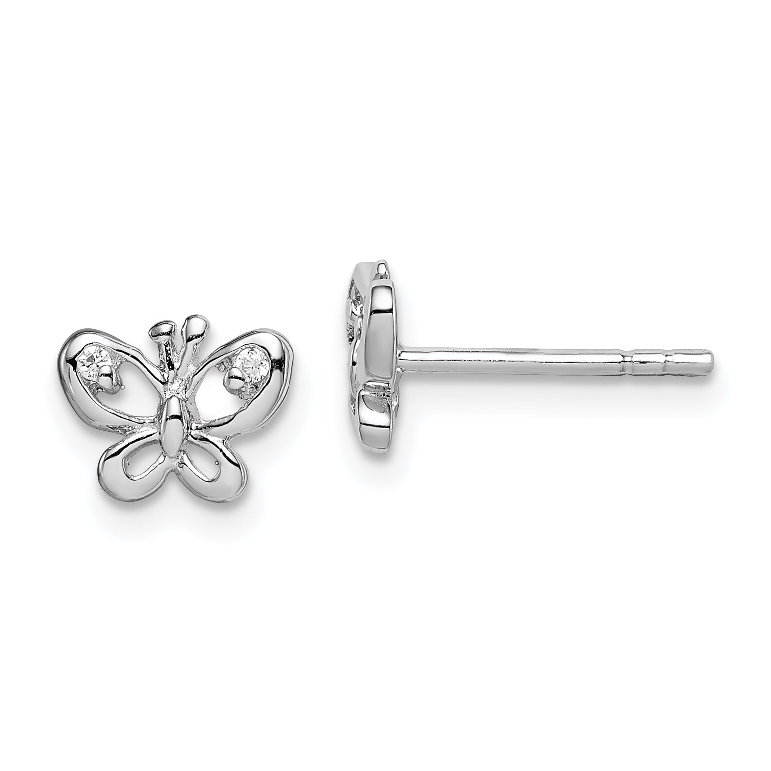 Sterling Silver Rhodium-plated CZ Butterfly Post Earrings Main image