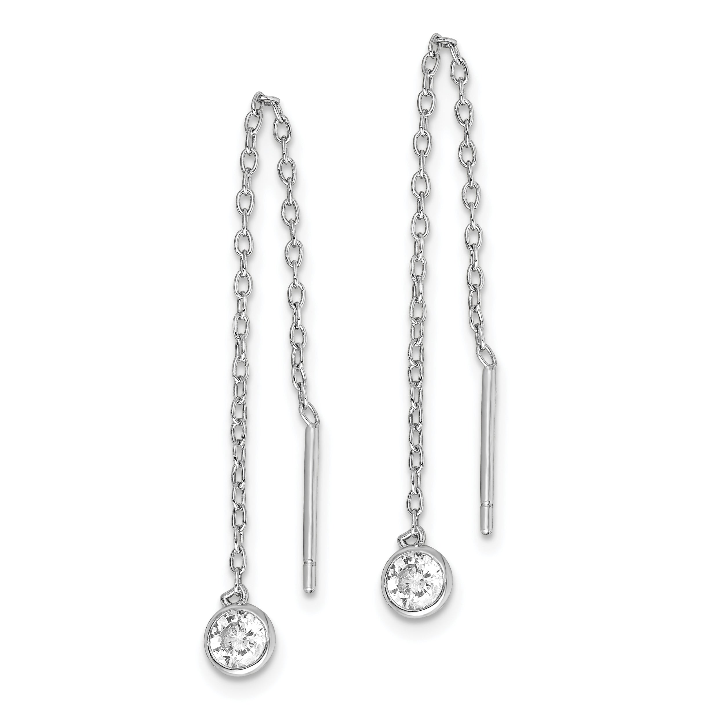 Sterling Silver Rhodium-plated CZ Bezel Chain Threader Earrings Secondary image