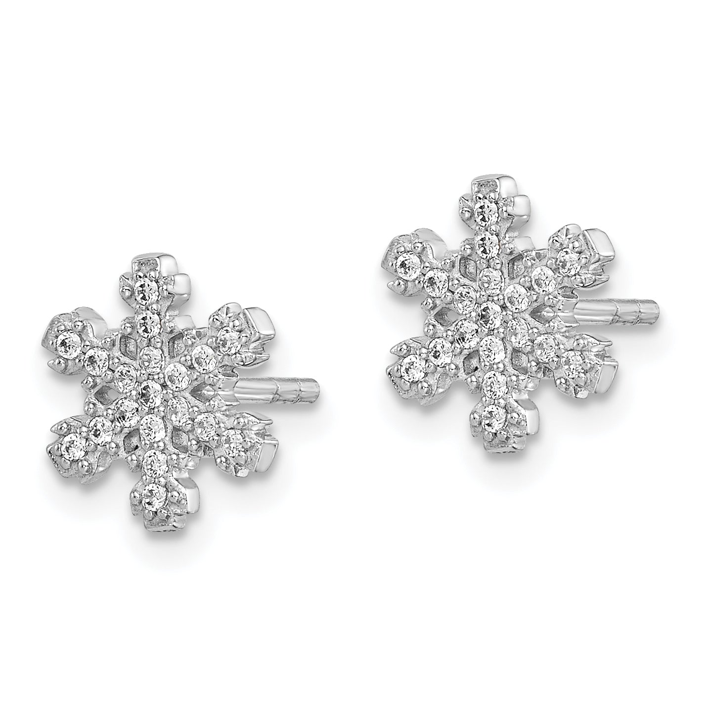 Sterling Silver Rhodium-plated CZ Snowflake Post Earrings Secondary image