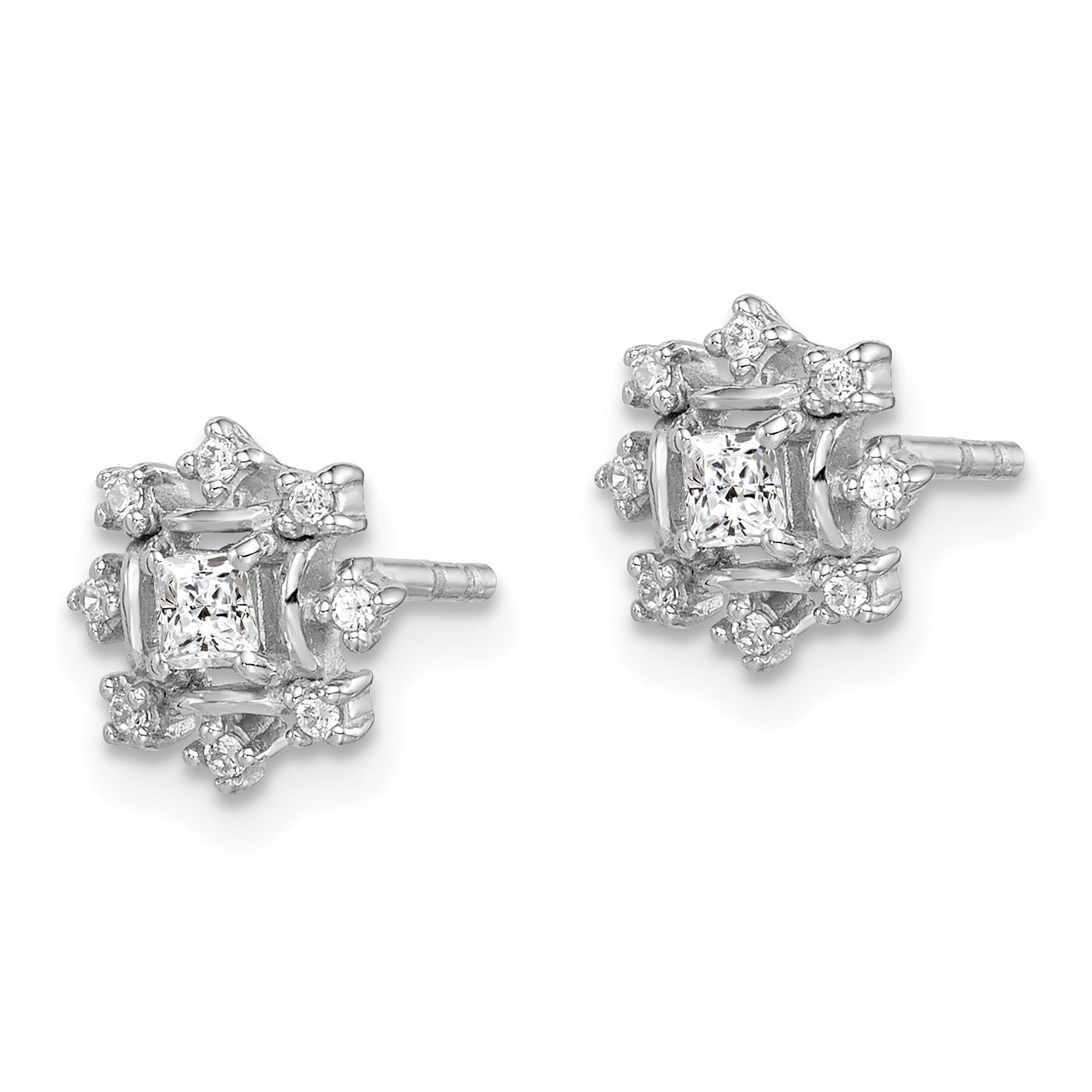 Sterling Silver Rhodium-plated Polished CZ Snowflake Post Earrings Secondary image