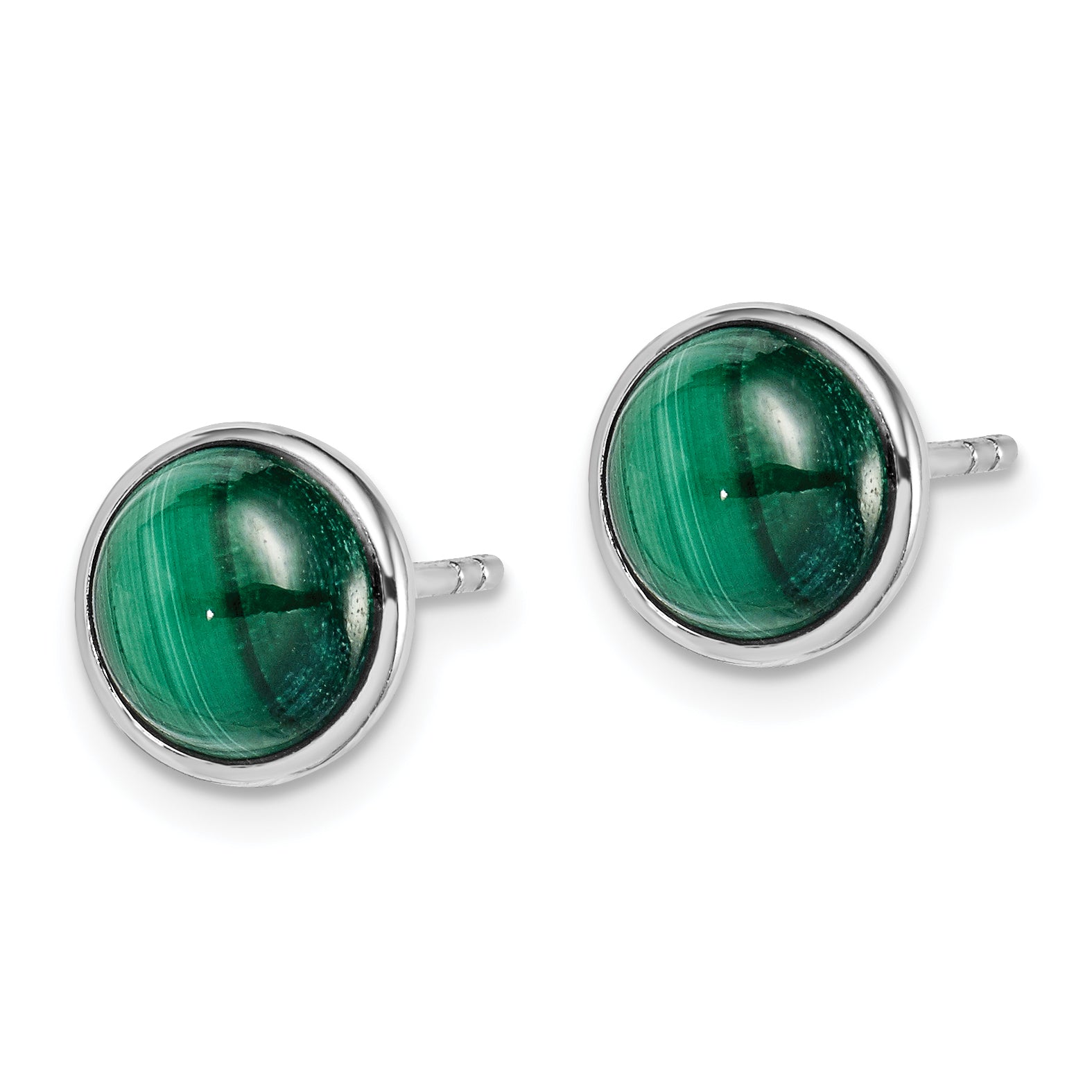 Sterling Silver Rhodium-plated 7mm Malachite Post Earrings Secondary image