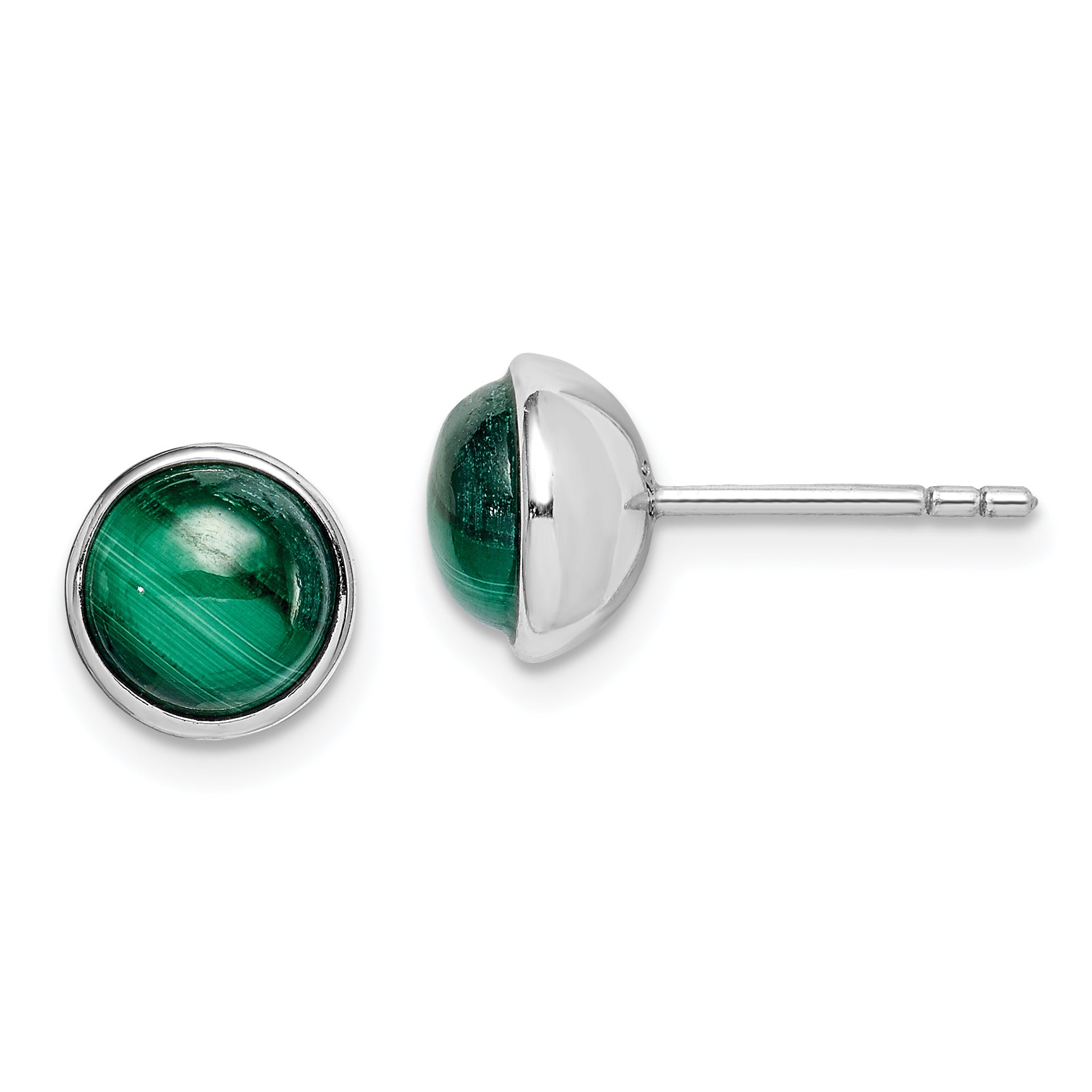 Sterling Silver Rhodium-plated 7mm Malachite Post Earrings Main image
