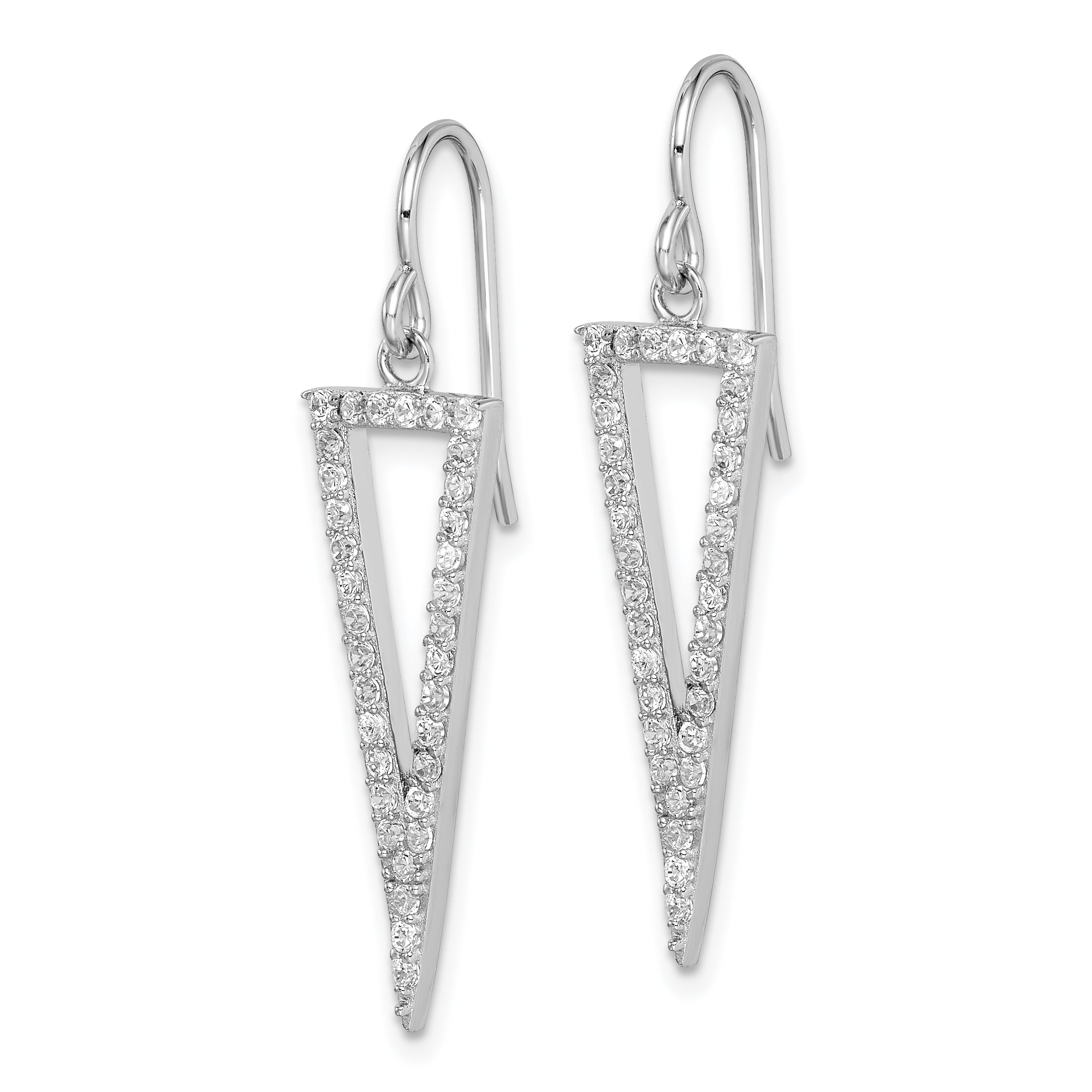 Sterling Silver Rhodium-plated Polished CZ Triangle Dangle Earrings Secondary image