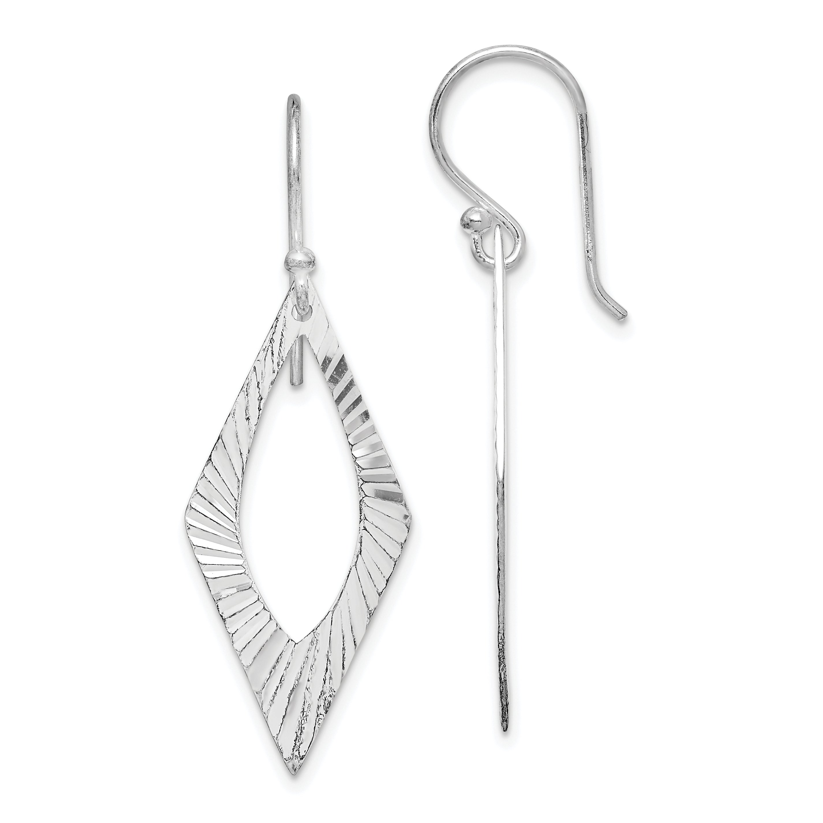 Sterling Silver Rhodium-plated Diamond-cut Geometric Dangle Earrings Main image