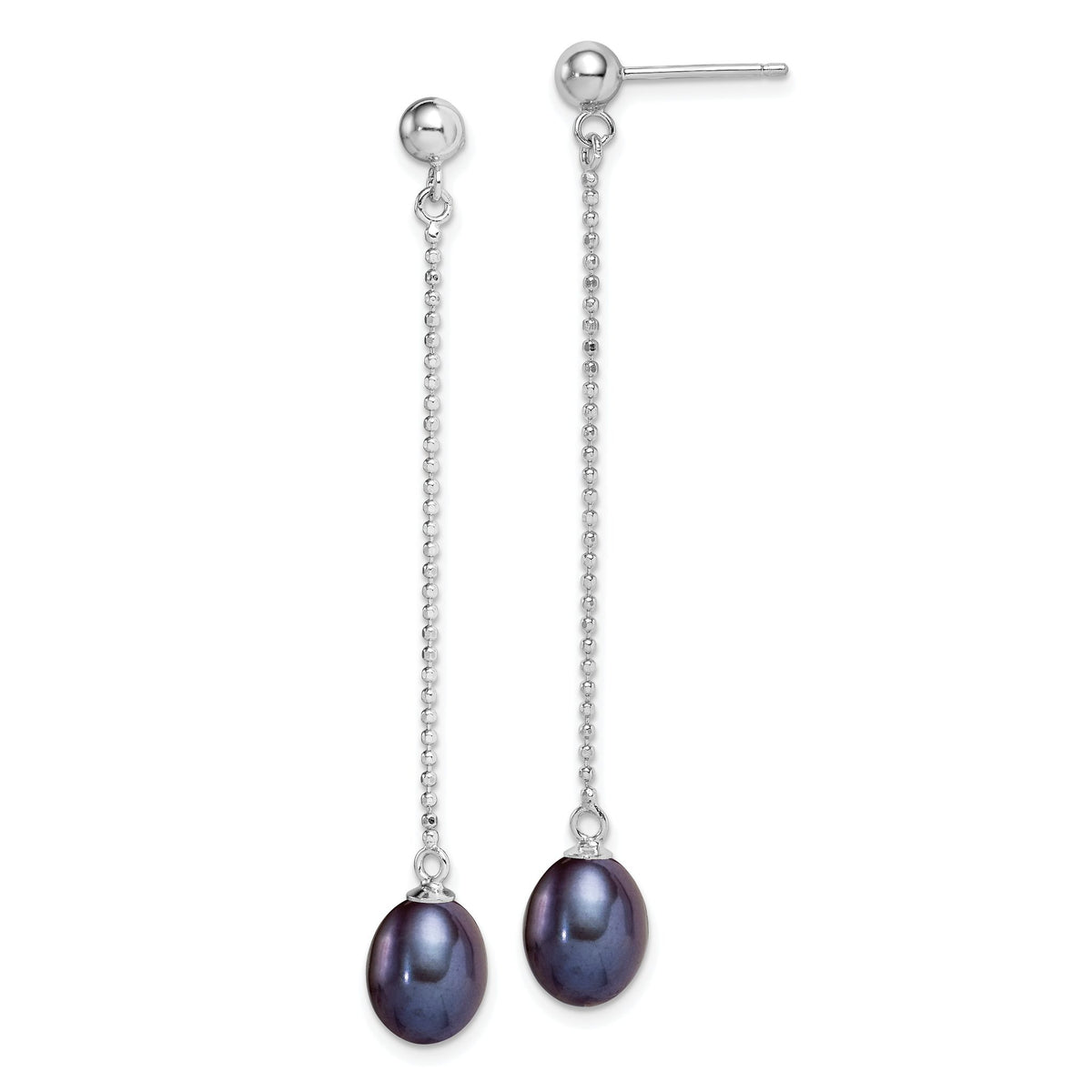Beaded Black Freshwater Pearl Stud Dangle Earrings in Sterling Silver - Sophia Jewelers Main image