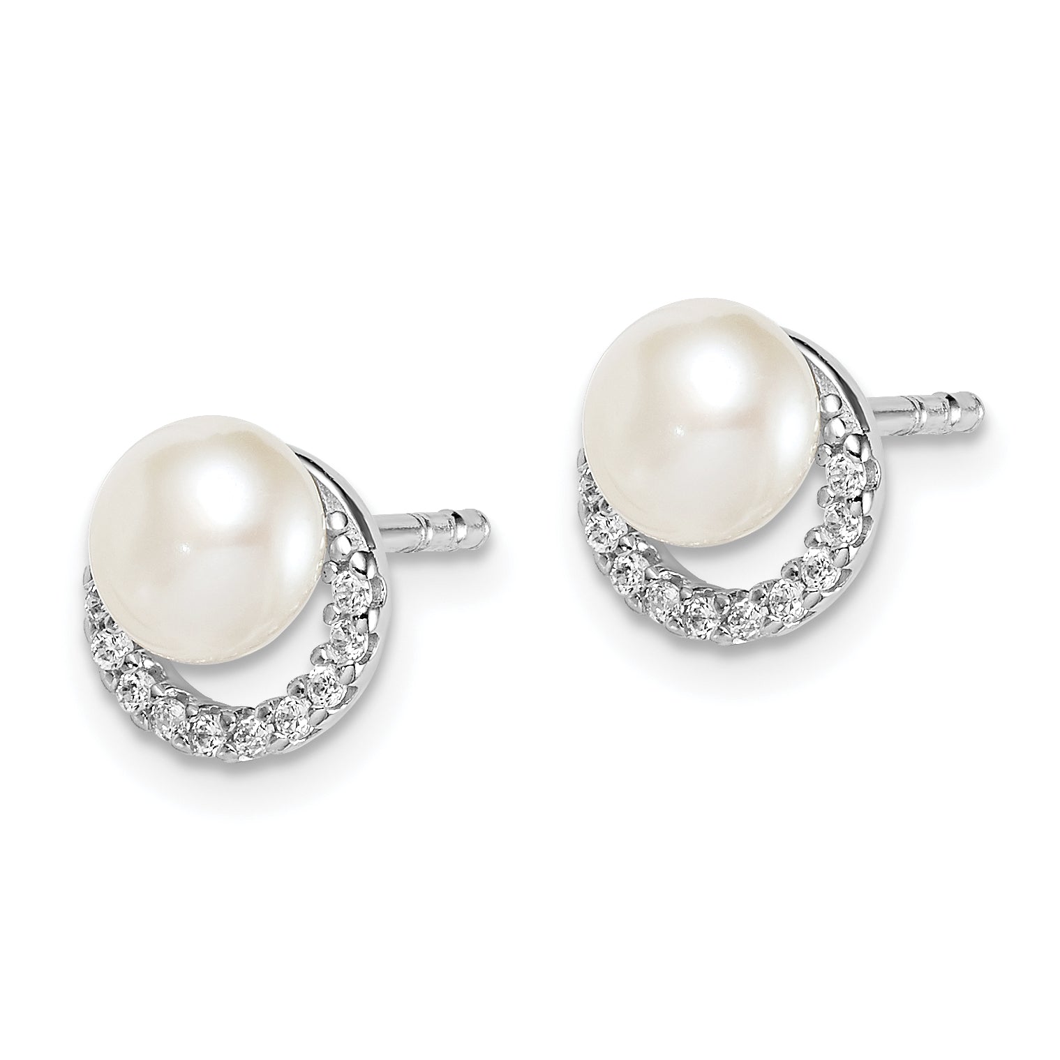 Sterling Silver Rhodium Plated FWC Pearl CZ Post Earrings Secondary image