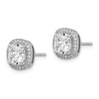 Sterling Silver RH-plated Polished & Textured 7mm CZ Halo Post Earrings